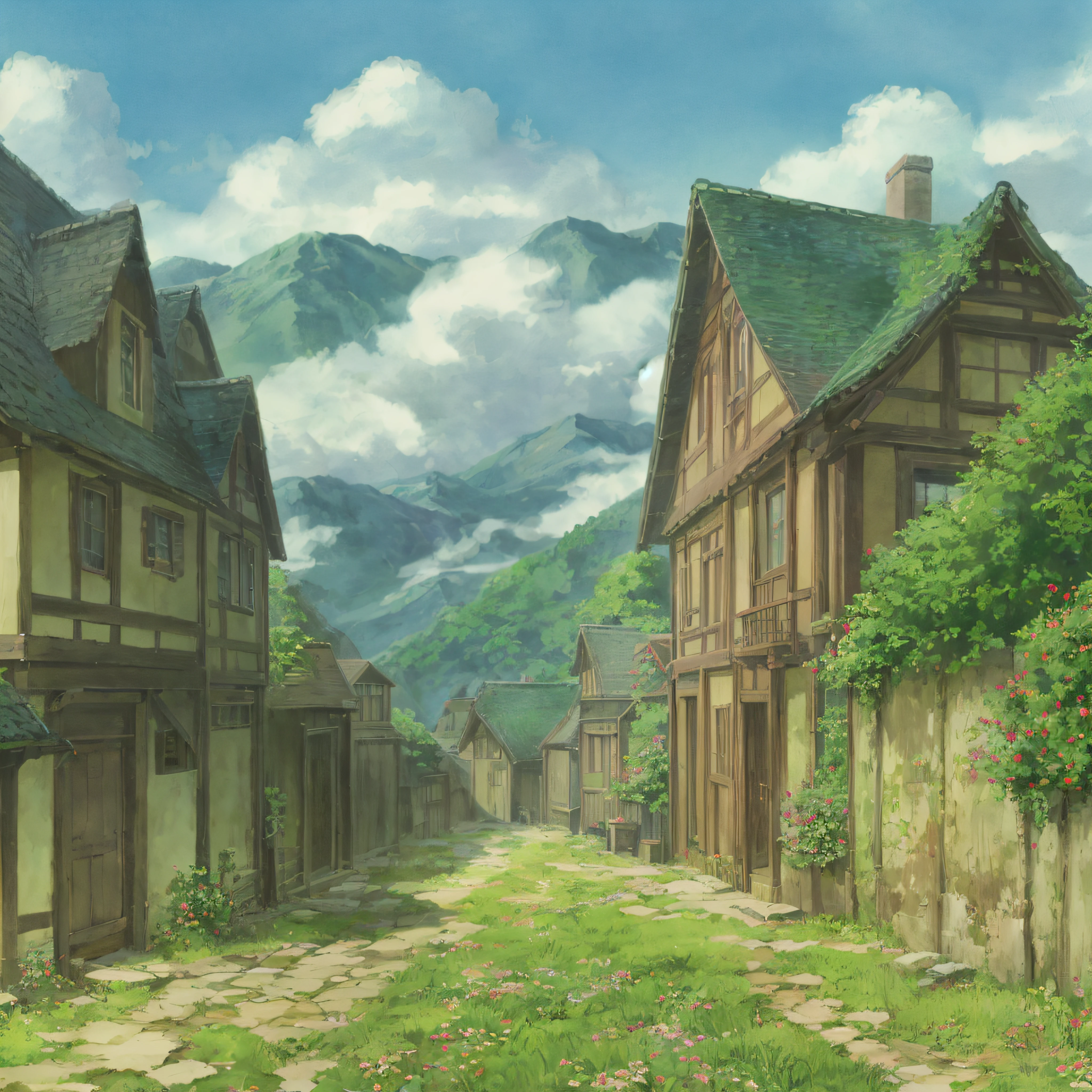 animesque、landscapes、Studio Ghibli、Ghibli、Scenery、Style、Art styles、Stone-framed structures、