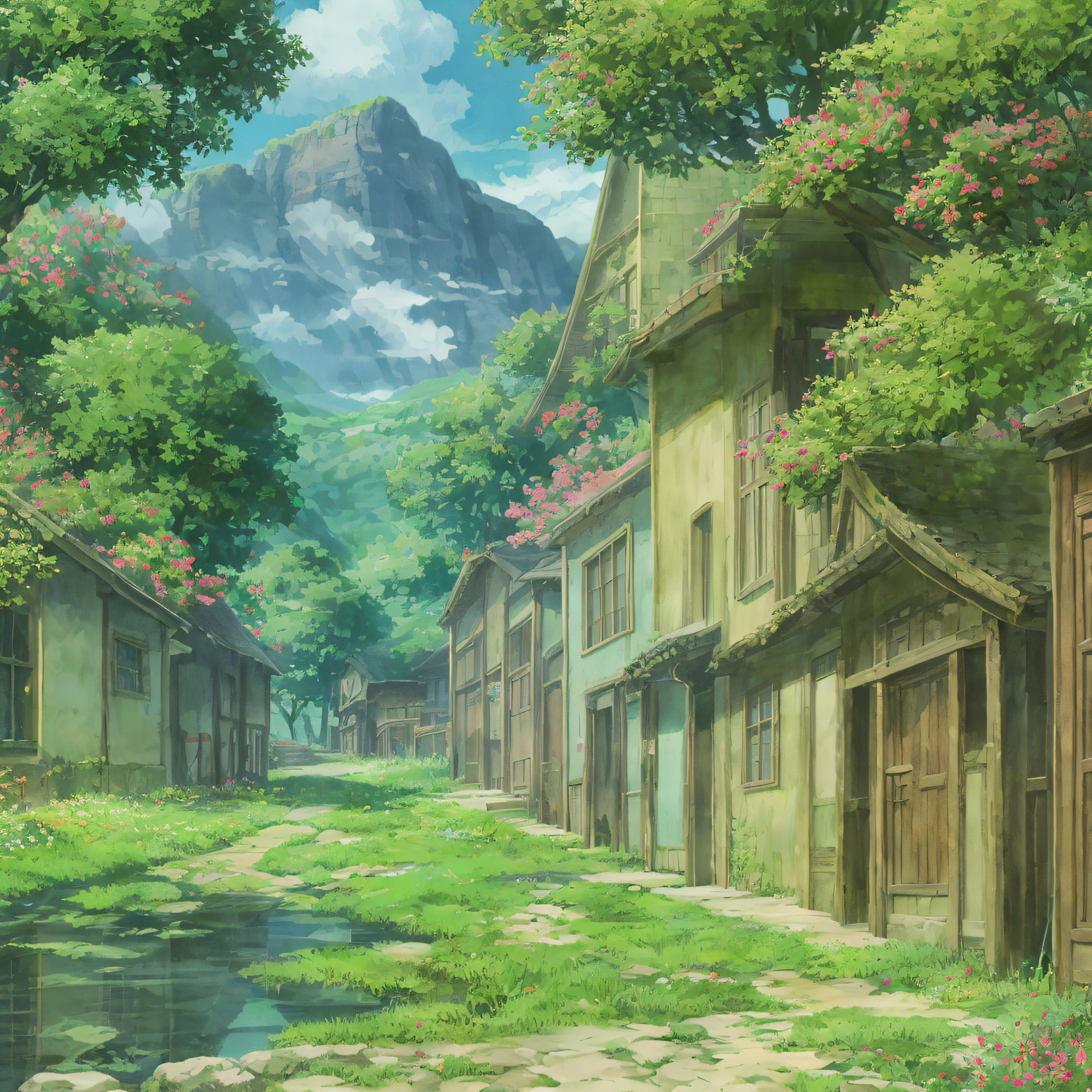 animesque、landscapes、Studio Ghibli、Ghibli、Scenery、Style、Art styles、Stone-framed structures、