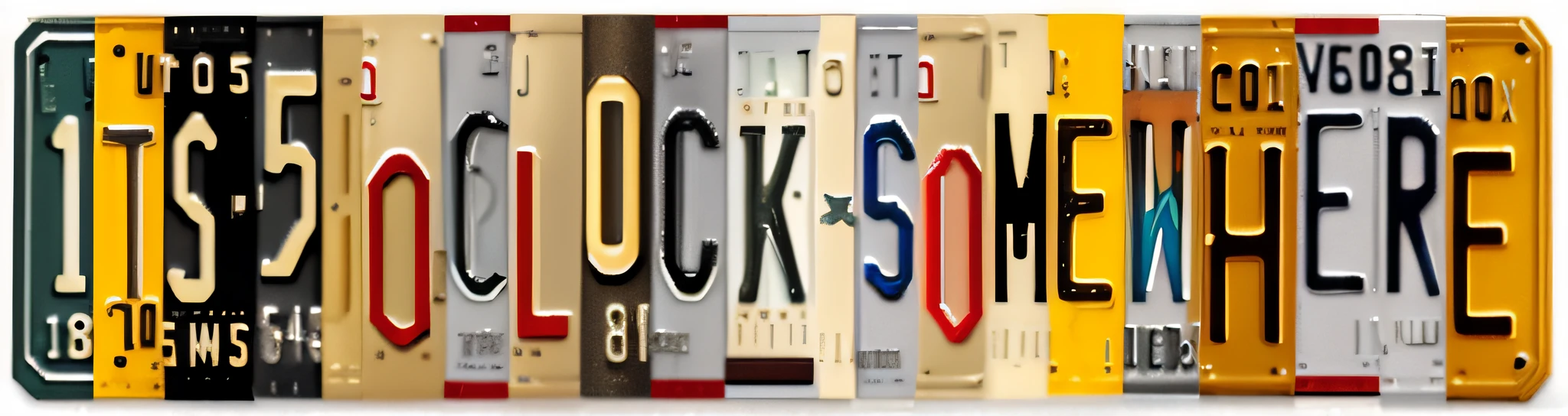 Close up of multiple license plates on white background, author：Robert Dixon, rock star, Andrew Dixon, j.dickenson, j. dickenson, By A. b. jackson, author：Richard Rockwell, rock music, author：Anson Maddox, Jock, In 1850, Rock music