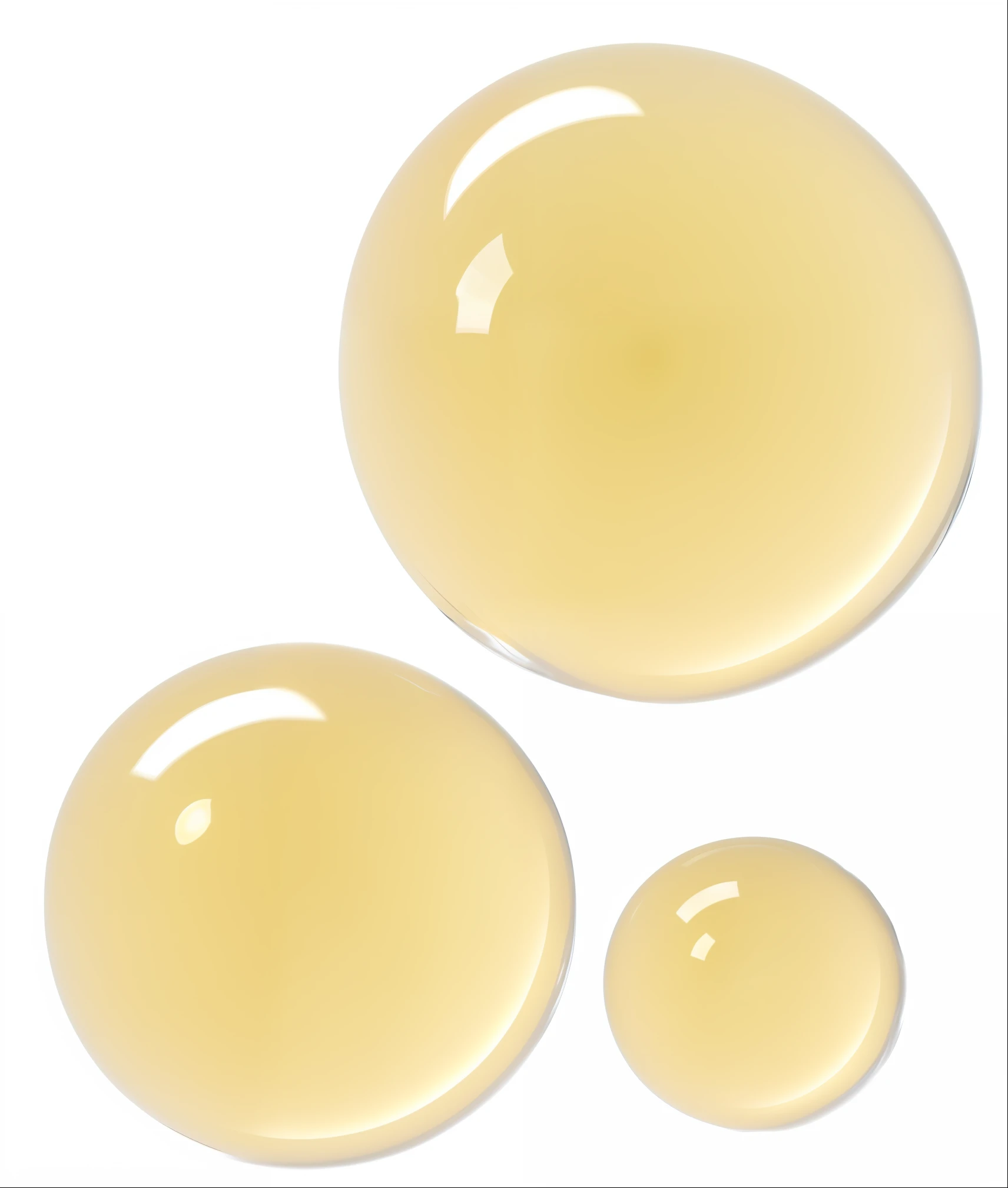 5 large water droplets ::2, large water droplets with small bubbles of water inside , bright transparent light yellow background ::3, in the style of glowing spheres , light silver and light gray , balanced composition , biomorphic , Flickr ,8K resolution , digital enhancement , blender , this is a beauty water molecule microscopic 3d rendering ,32k
