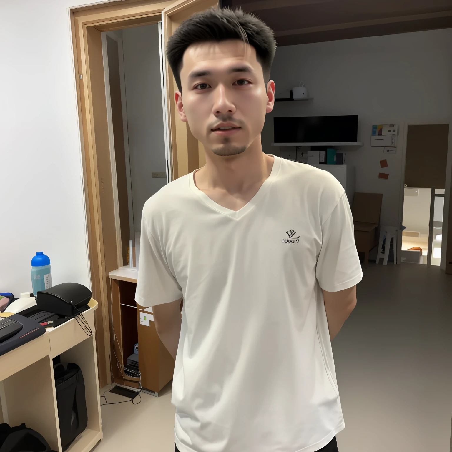 An Arafeld man standing in the room in a white shirt and black pants, 2 4 - year - old man, 2 3 years old, 2 7 years old, 1 7 - year - old boy thin face, huifeng huang, xintong chen, jinyiwei, he is about 2 5 years old, 2 2 years old, 2 8 years old --auto