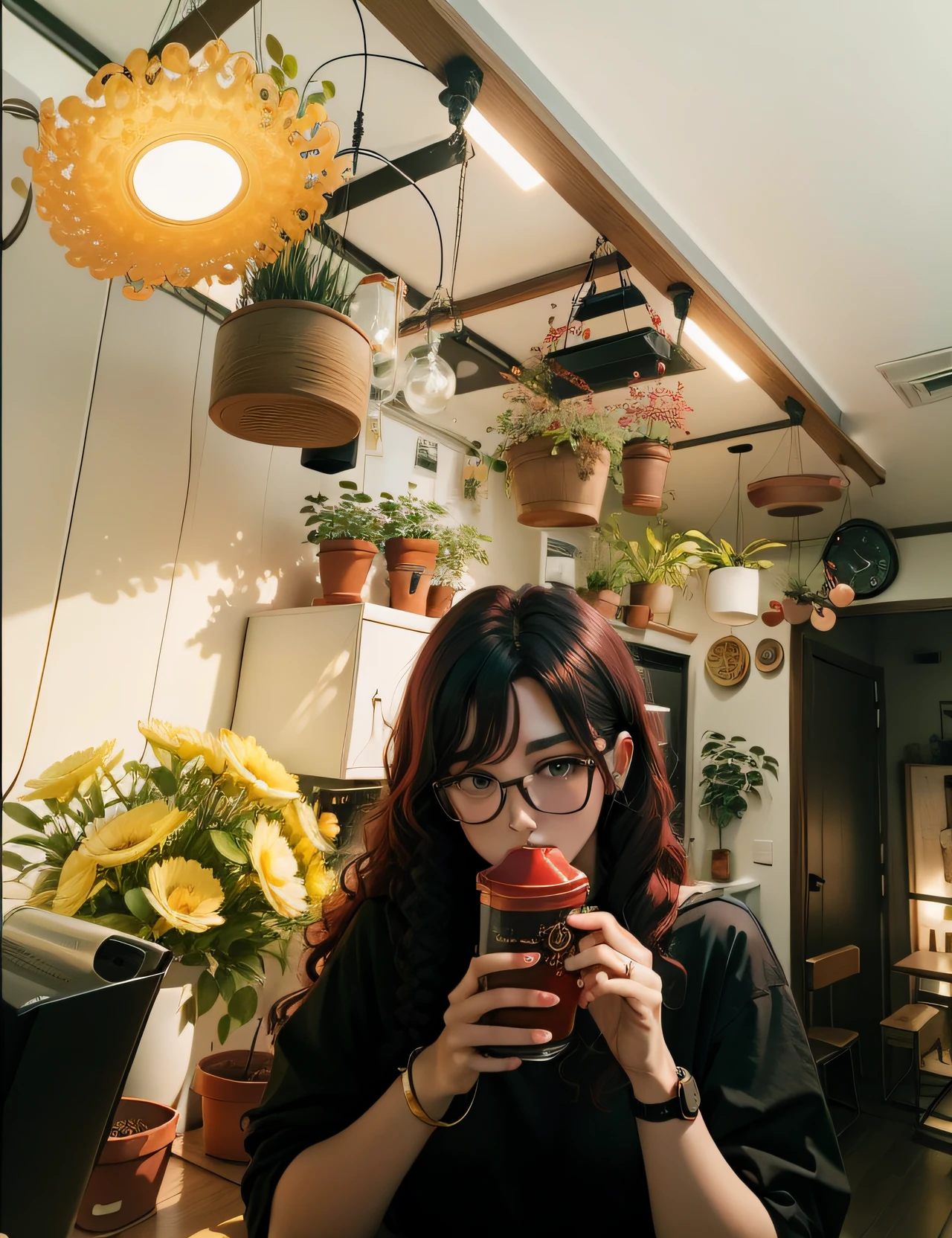 red tinted hair，curlies，Do not wear glasses，the golden ratio --auto
