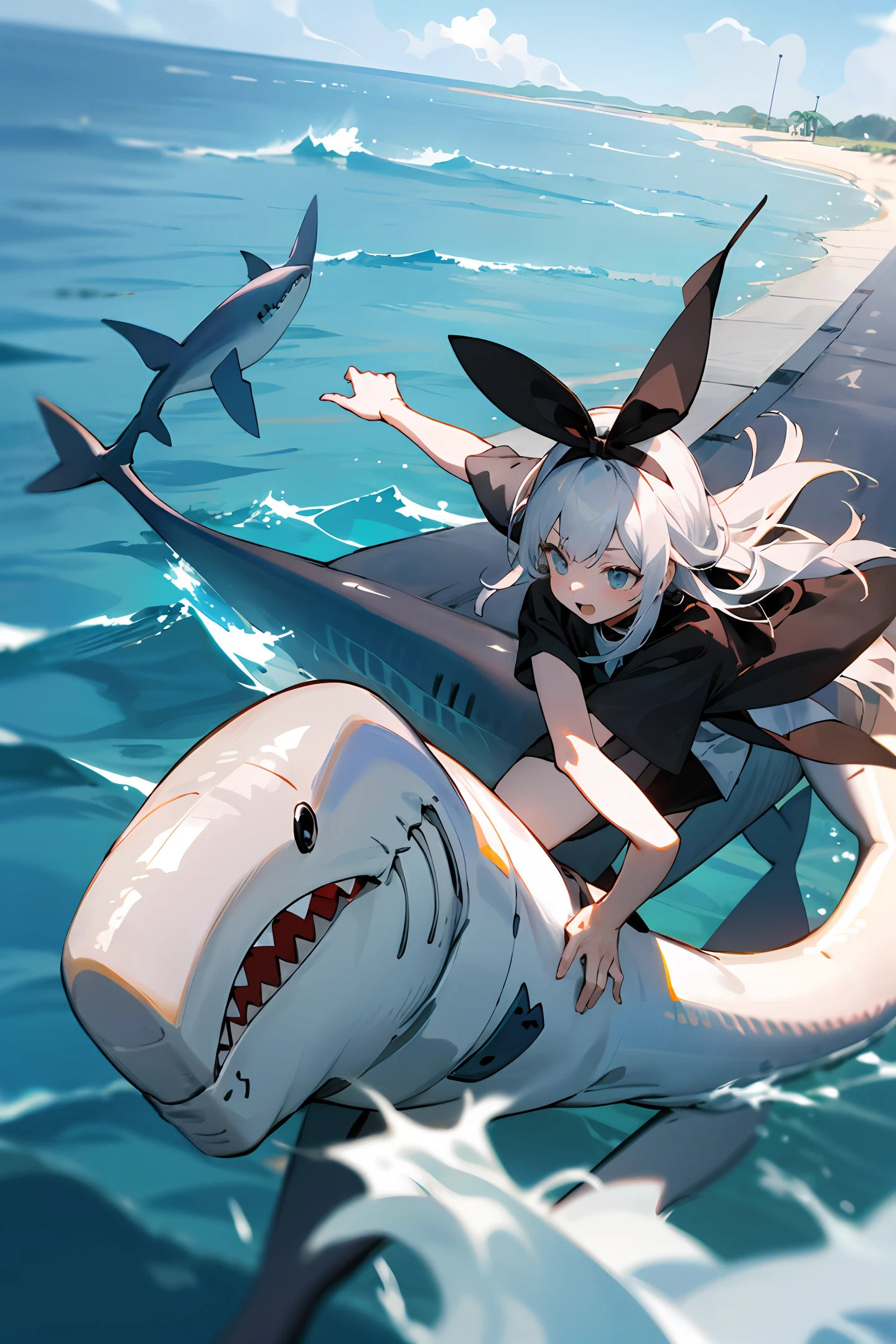 Royal sister riding on a shark。