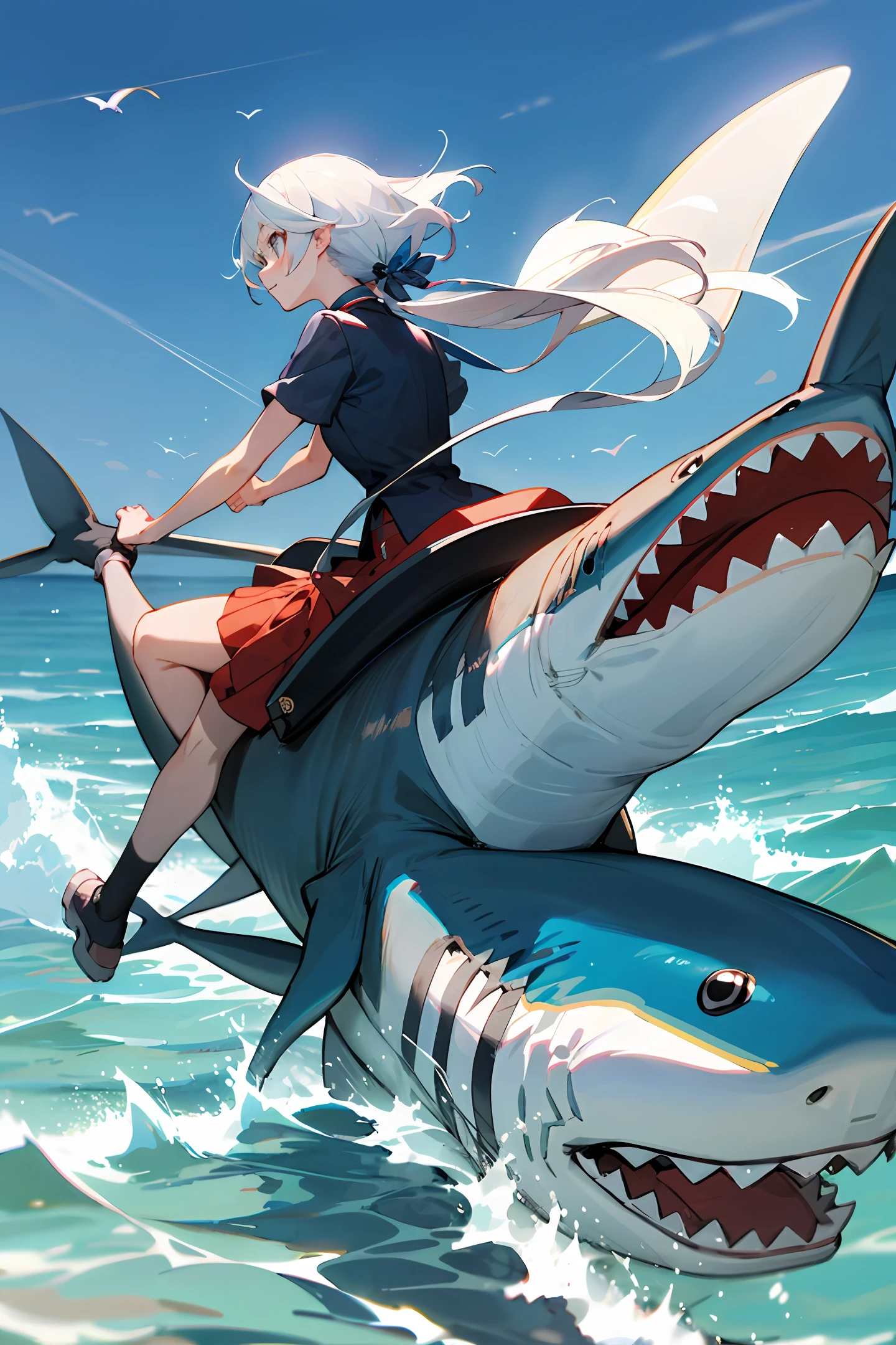 Royal sister riding on a shark。