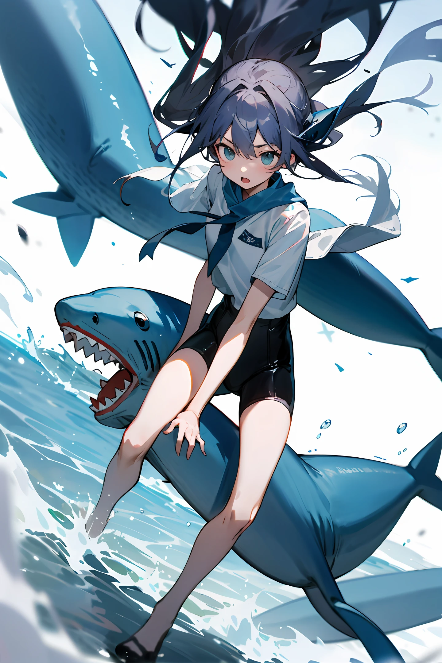Royal sister riding on a shark。