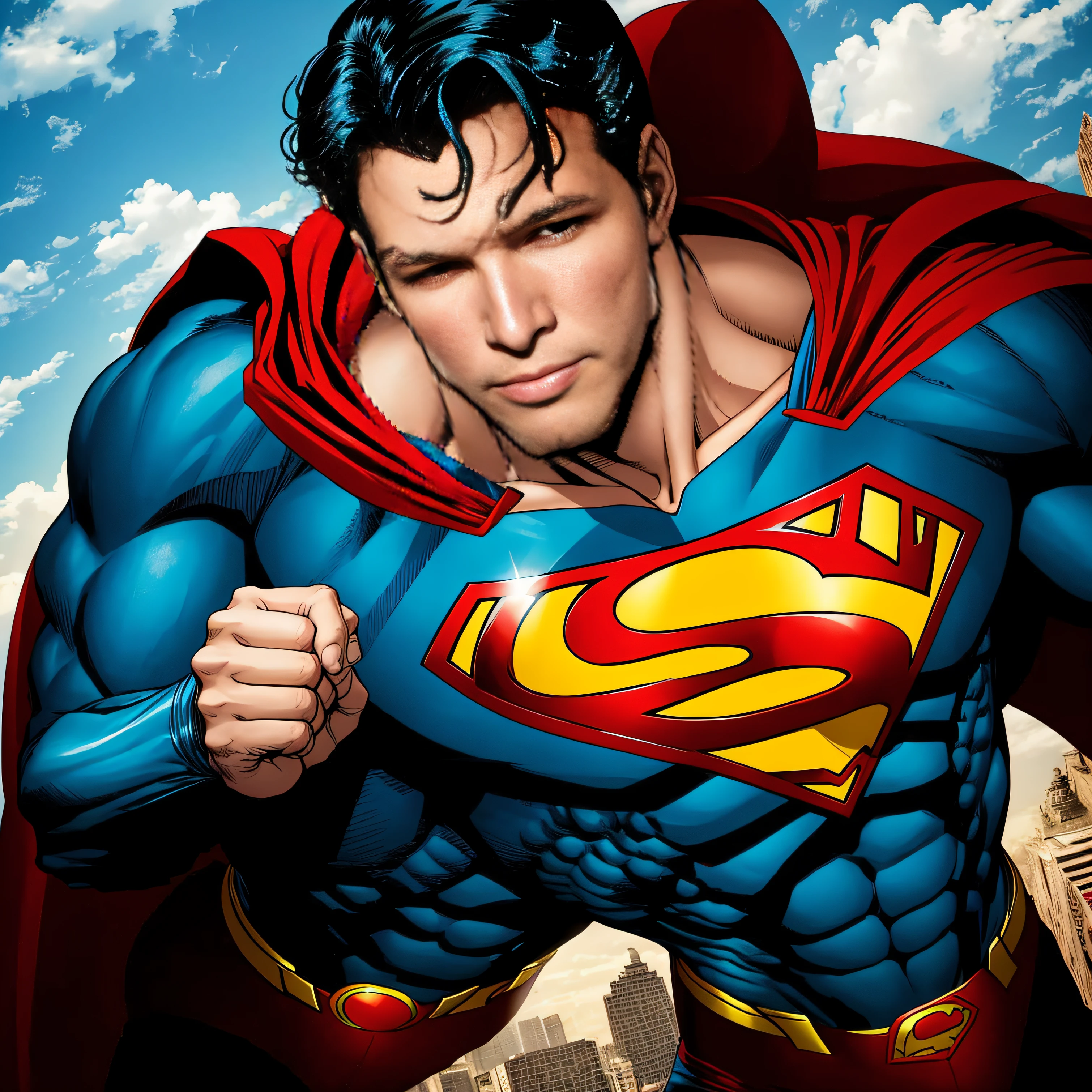 superman sozinho classico em pose eroica no alto de um predio --auto