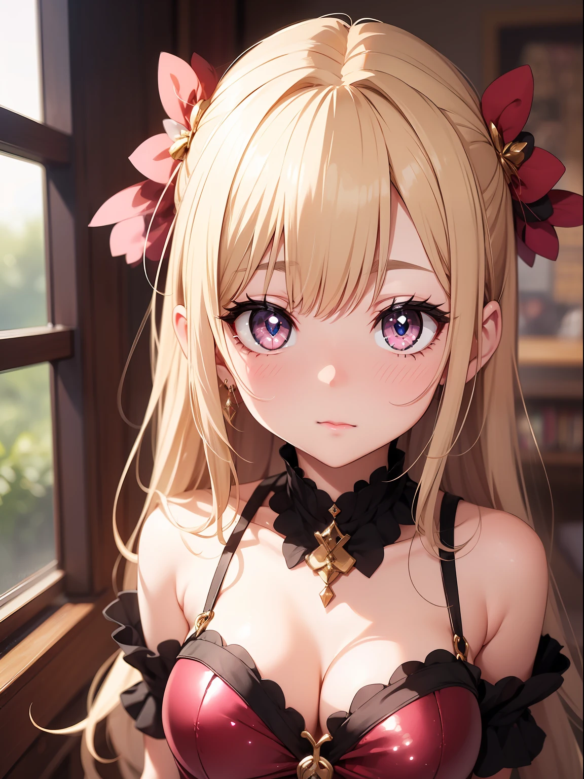 Ecchi、Ecchi、Ecchi、Pink eyes、a blond、Pink Bigini、red blush、cute little、Transcendent Cute、Idol、sparkly eyes、