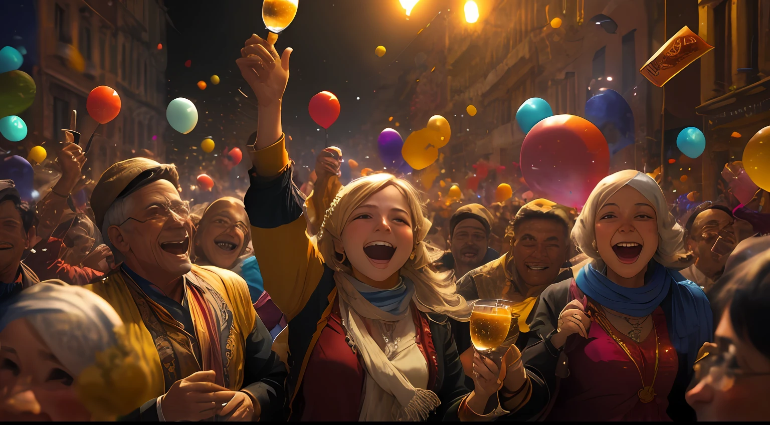 people celebrating, cheerful, detalhes, realist, --auto