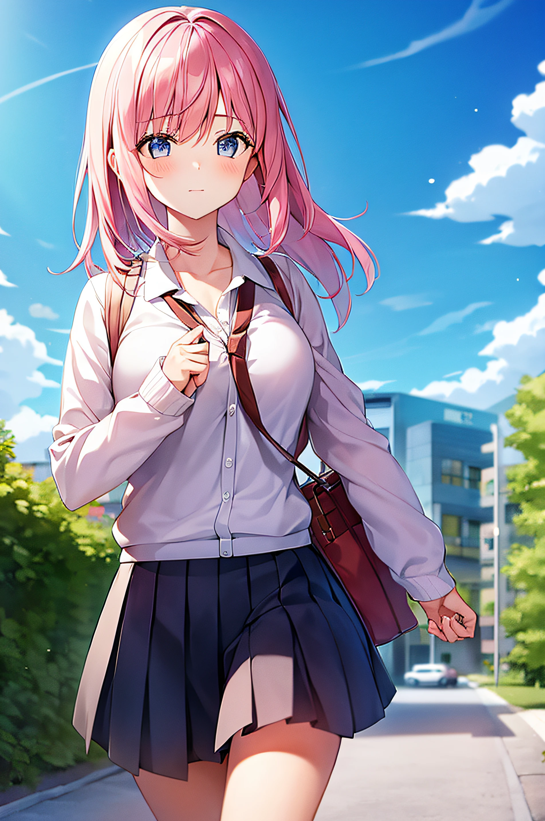 1girl in,Pink hair,Getting to and from school