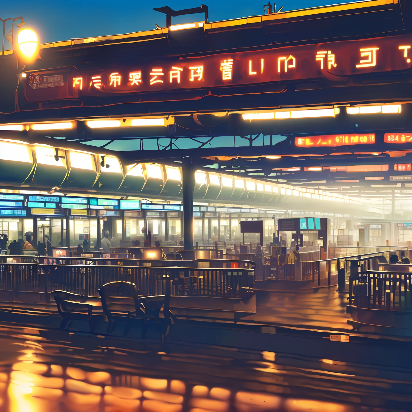 Buses stop at the passenger terminal