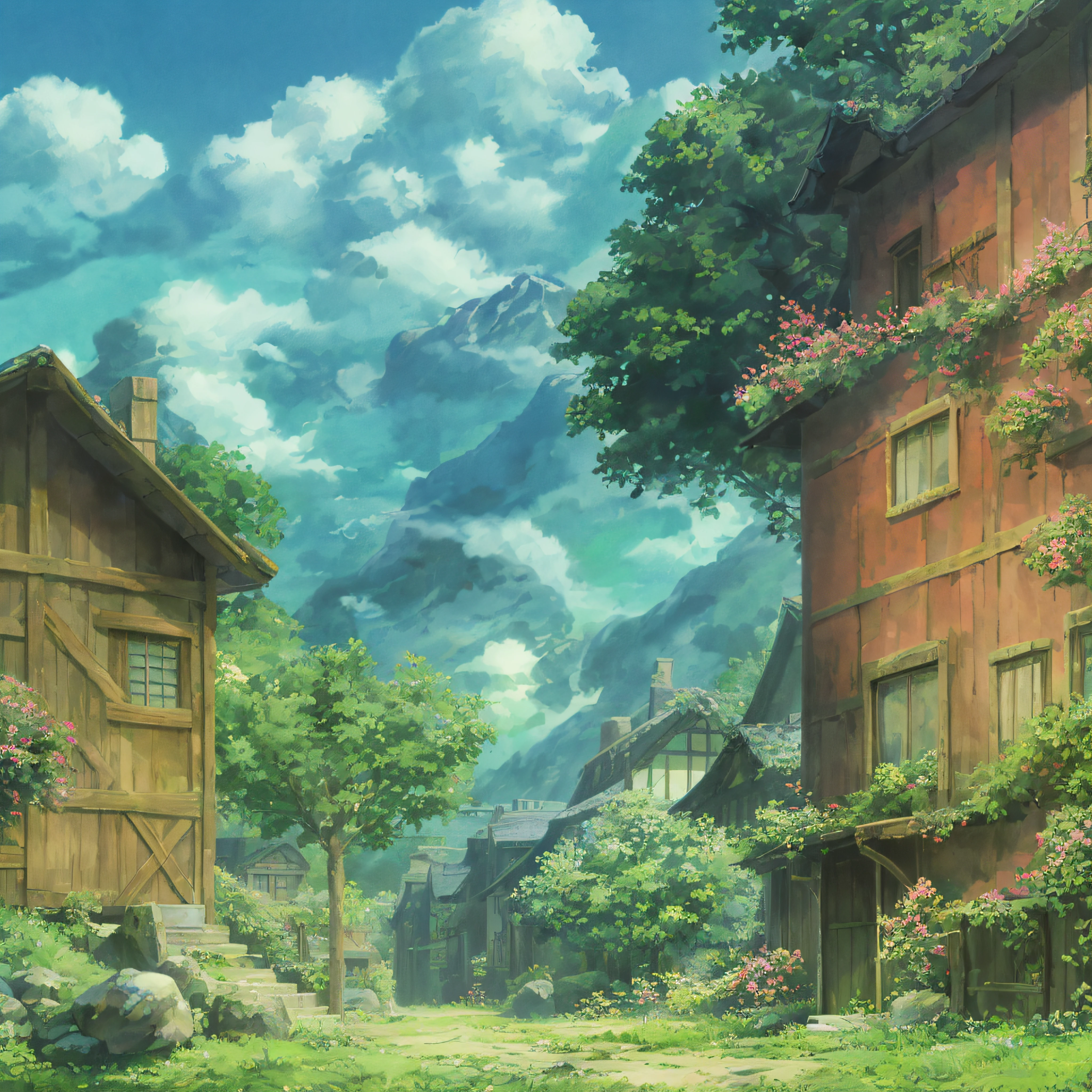 animesque、landscapes、Studio Ghibli、Ghibli、Scenery、Style、Art styles、Stone structure、low angles