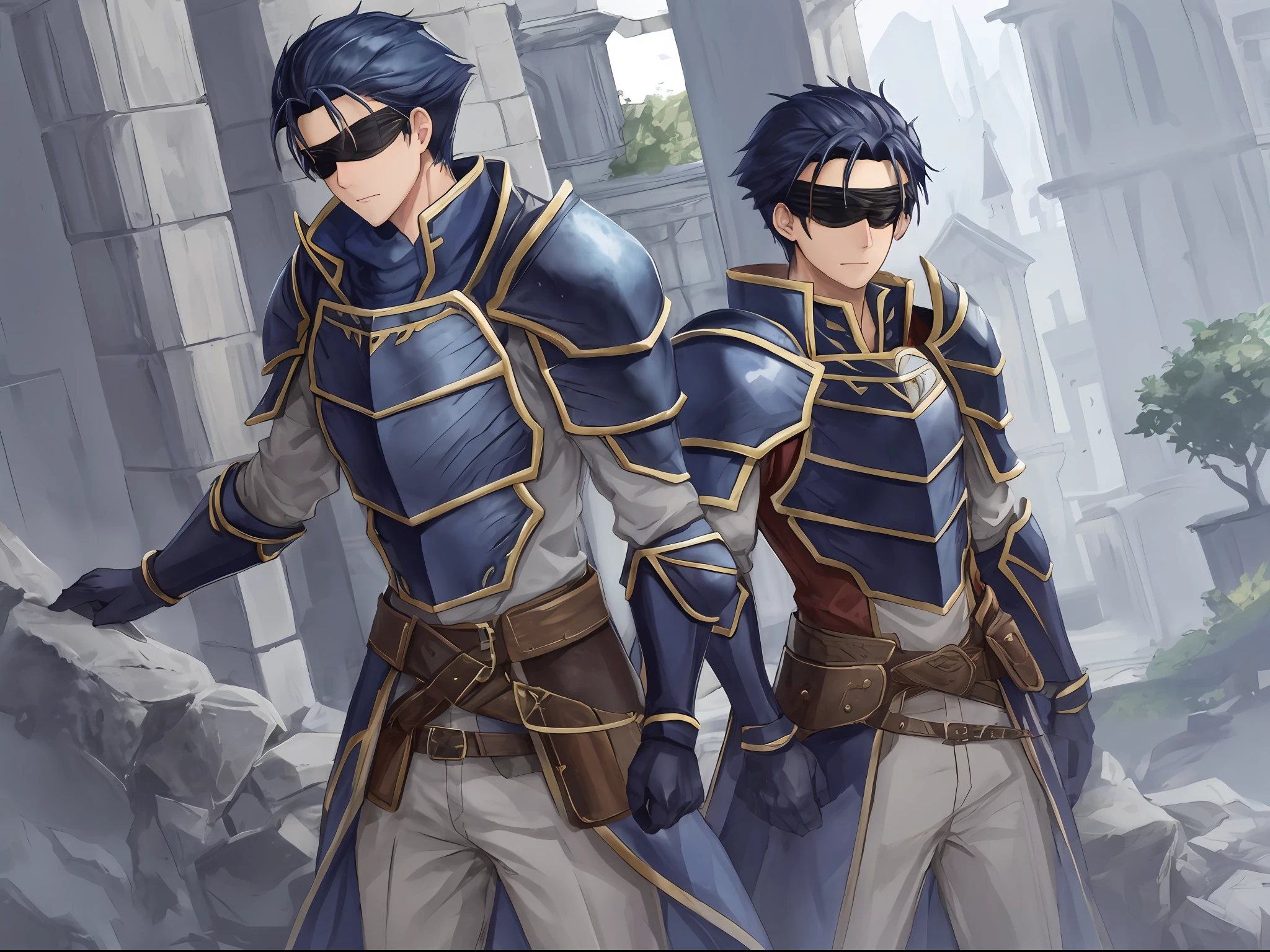 Hector Fey， 独奏， looking at viewert， Cladding，Blindfolds（Blindfolded）， mitts， 1boys， Male focus， cloaks， Armour， Shoulder armor， Castle view