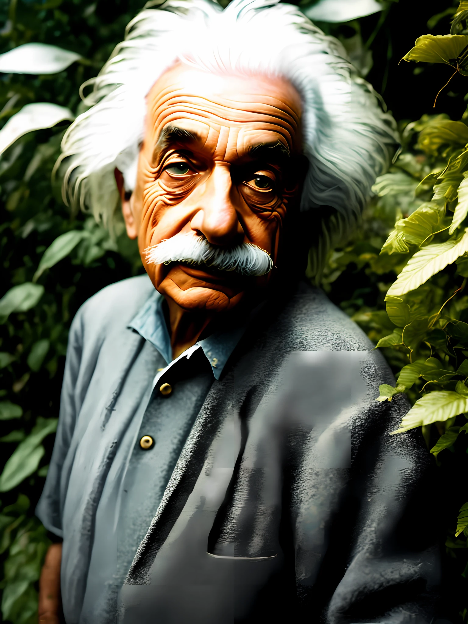 Photo of Einstein in the jungle looking into the camera