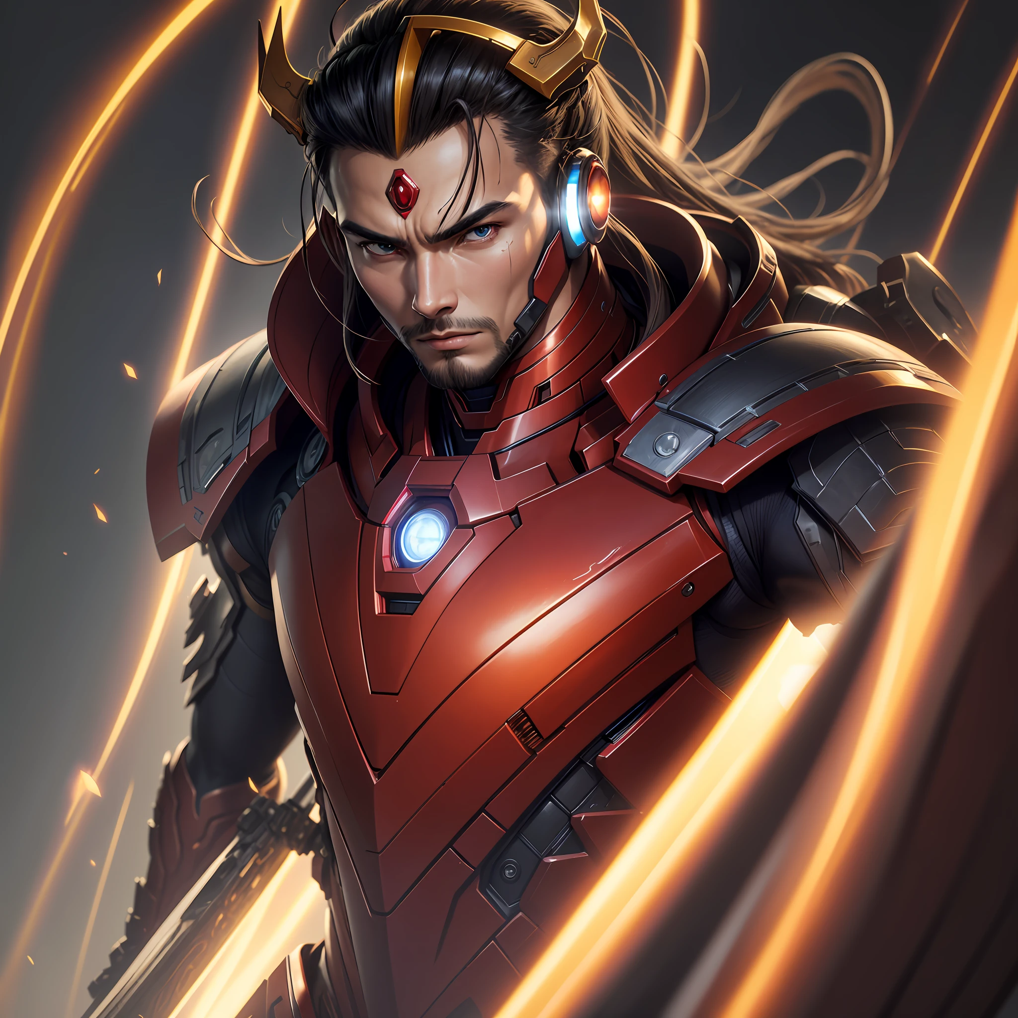 RAW，tmasterpiece，ultra fine photos，，best qualtiy，超高分辨率，Photoreality，rays of sunshine，full-body portraits，Noble and handsome，dynamicposes，Handsome face，vibrant eyes，He wears a futuristic Iron Man mech，very highly detailed background，detailed face with，Shenlong as the background，untidy，opulent，dark，Highly detailed skin，Realistic details of skin，Visible Pore，tack sharp focus，volume fog，8k uhd，digital SLR camera，high qulity，filmgrain，photo-realism，lomography，In the future tech metropolis --auto