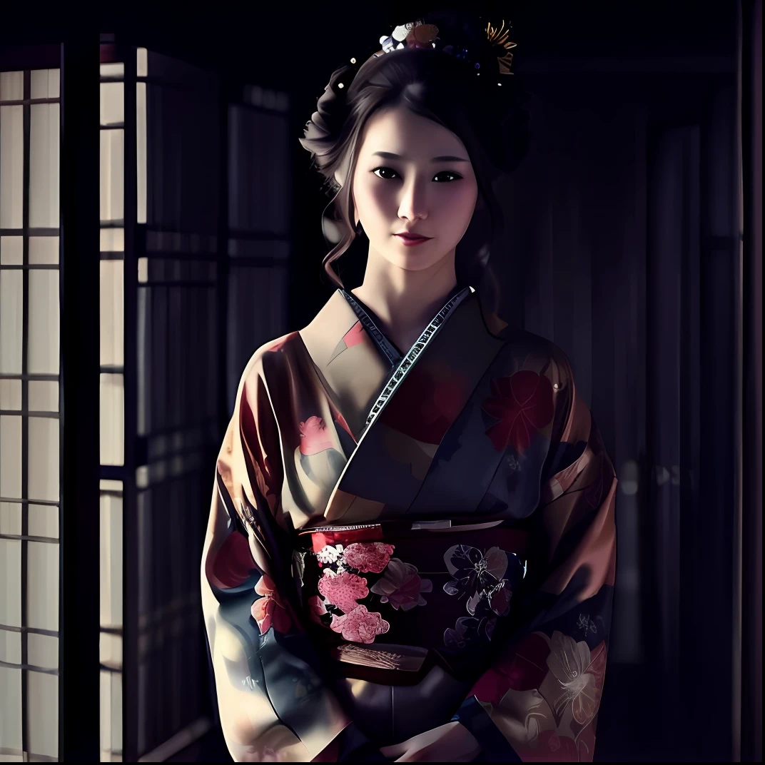 araffe woman in a kimono dress posing for a picture, A Japanese Lady, in a kimono, japanese kimono, elegant japanese woman, traditional japanese, geisha photo portrait, japanese geisha, in a kimono, traditional geisha clothing, beauty geisha, Japanese, geisha, Kimono, Wearing kimono, by Kanō Tan'yū, A Japanese style