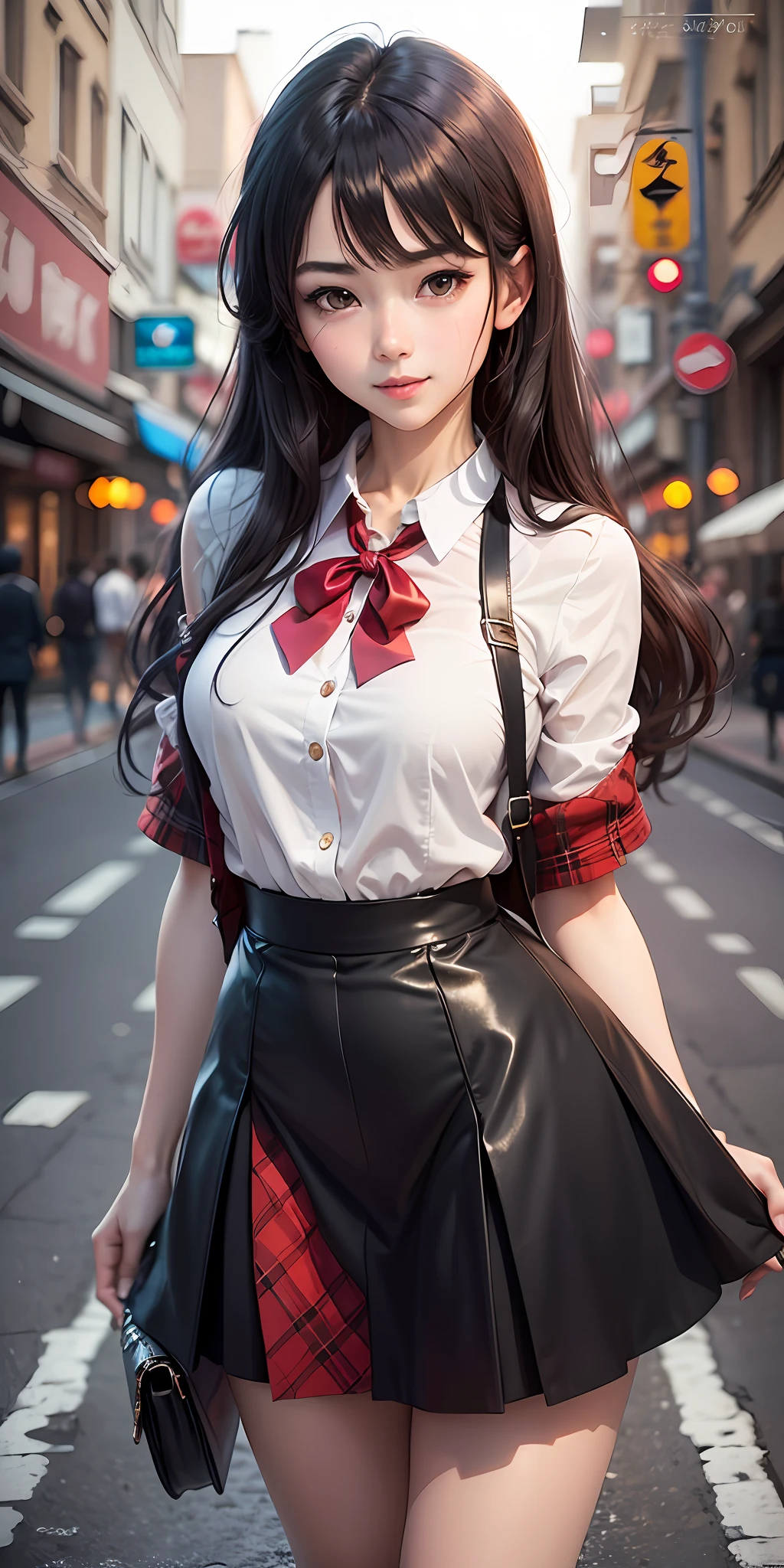 Anime girl standing on the street, the most beautiful artwork in the world, exposed all body, height, 170cm, wearing high heels, beautiful anime girl, seductive anime girl, slim body, snow-white skin, lace skirt, slightly open lips, skirt, fashion, charming anime girl, long black hair, oriental aesthetics, beautiful teacher standing, slim body, seduction, coquettishness, smile, skirt, fashionable, sexy, sexy Author: Hosomura Kane, anime moe art style, Marin Kitagawa fanworks, Beautiful anime high school girl, Kantai collection style, (8k, best quality, masterpiece: 1 girl.2 shoujo), (reality, realistic photo: 1 girl.2 shoujo) 1 girl a girl, perfect face, perfect eyes --auto --s2