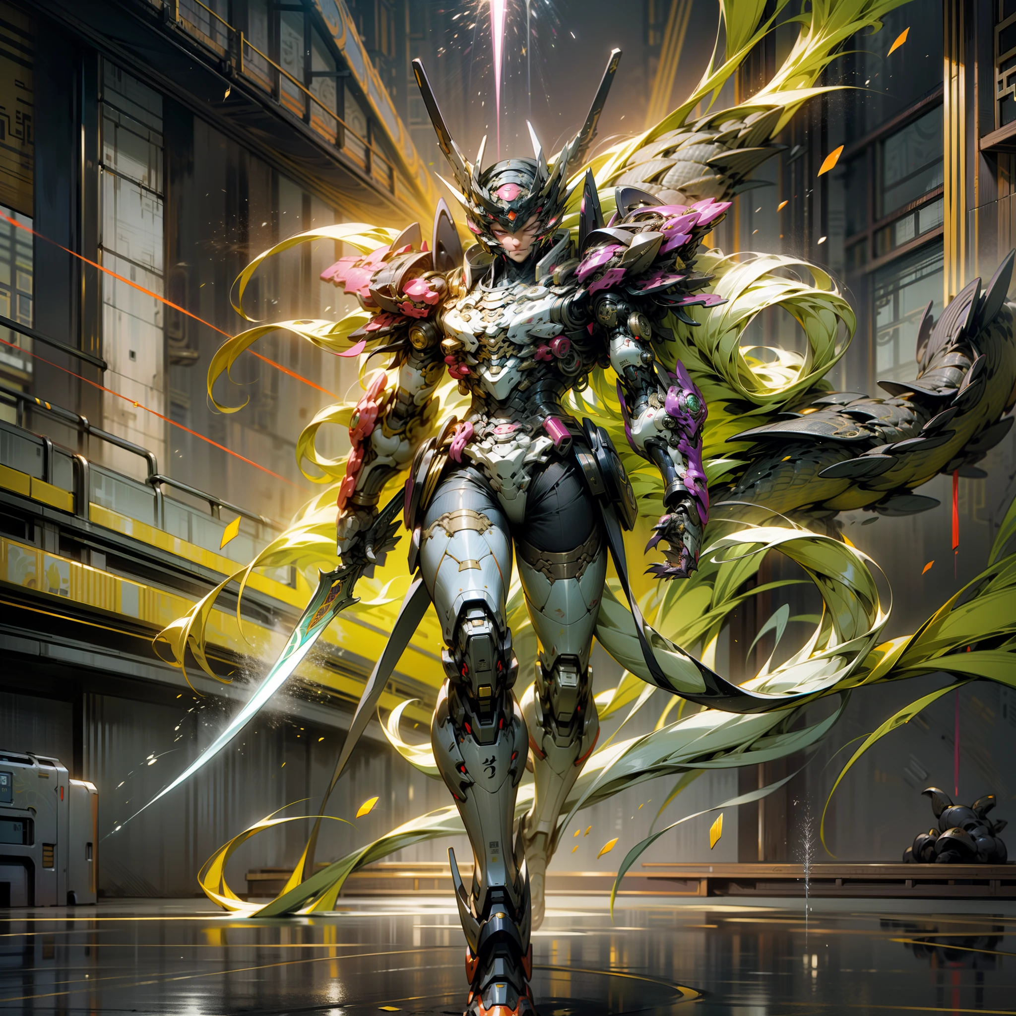 Silvertone,Purple and gold are the main colors,Tall mech,Amber gradient,Use the plasma sword,There is a dragon particle effect,taichi,Chinese Yin and Yang Bagua Five Elements,China-style,Machine armour wind,mechanical sense,sense of strength,Sense of space,combats,cyber punk perssonage,Human body modification,The prominent structure is reasonable,Battle instant,high-quality face,4K,High quality,Masterpieces,of a real,drak,chinesedragon,afterimage,rich colours,China-style,Don Dao,Exocet suit,Brocade Yiwei,obsidian,火焰,water flowing,Light,Highest quality