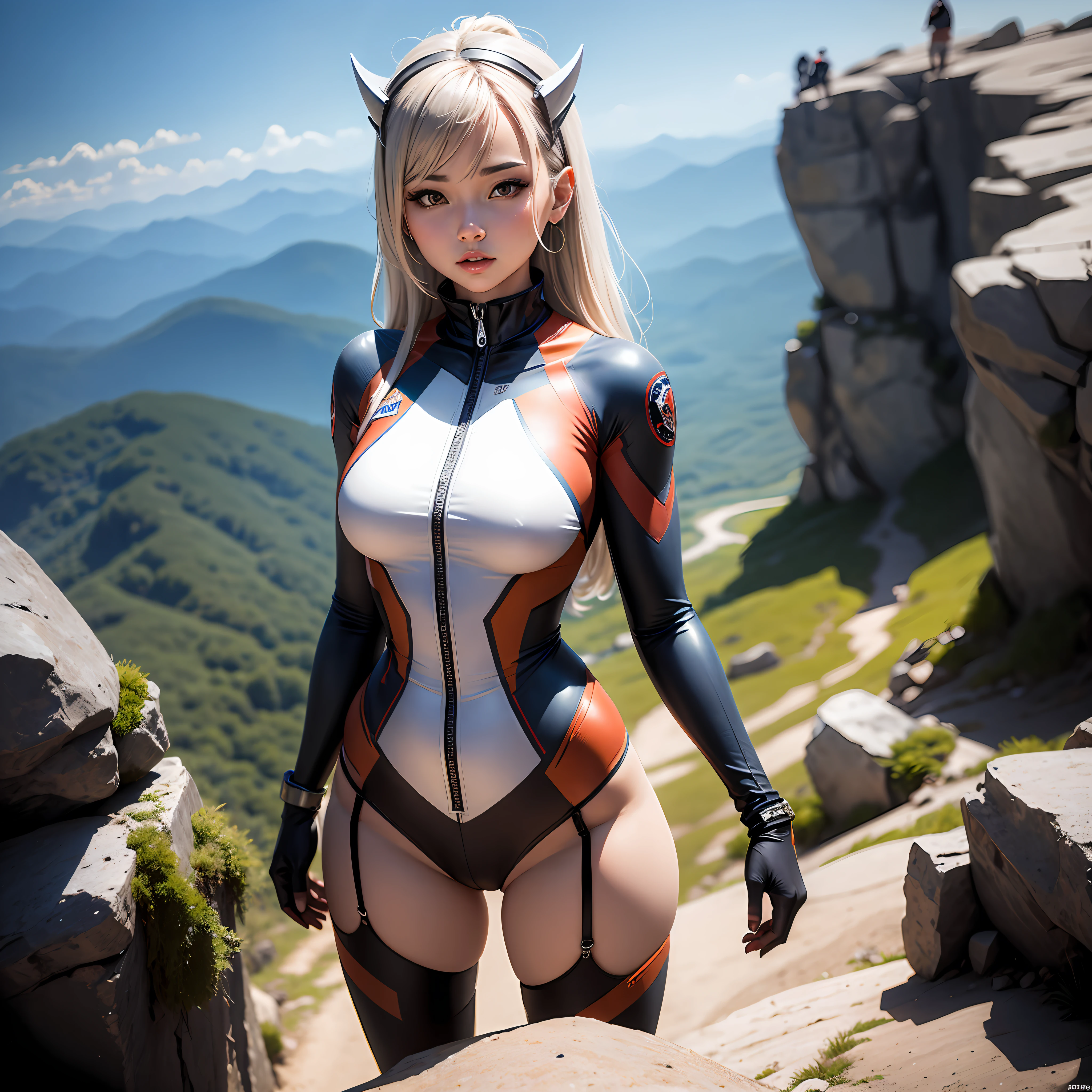 Raised sexy(1.5),Charming(2.0),Female Ultraman standing on top of a mountain,female pervert --auto