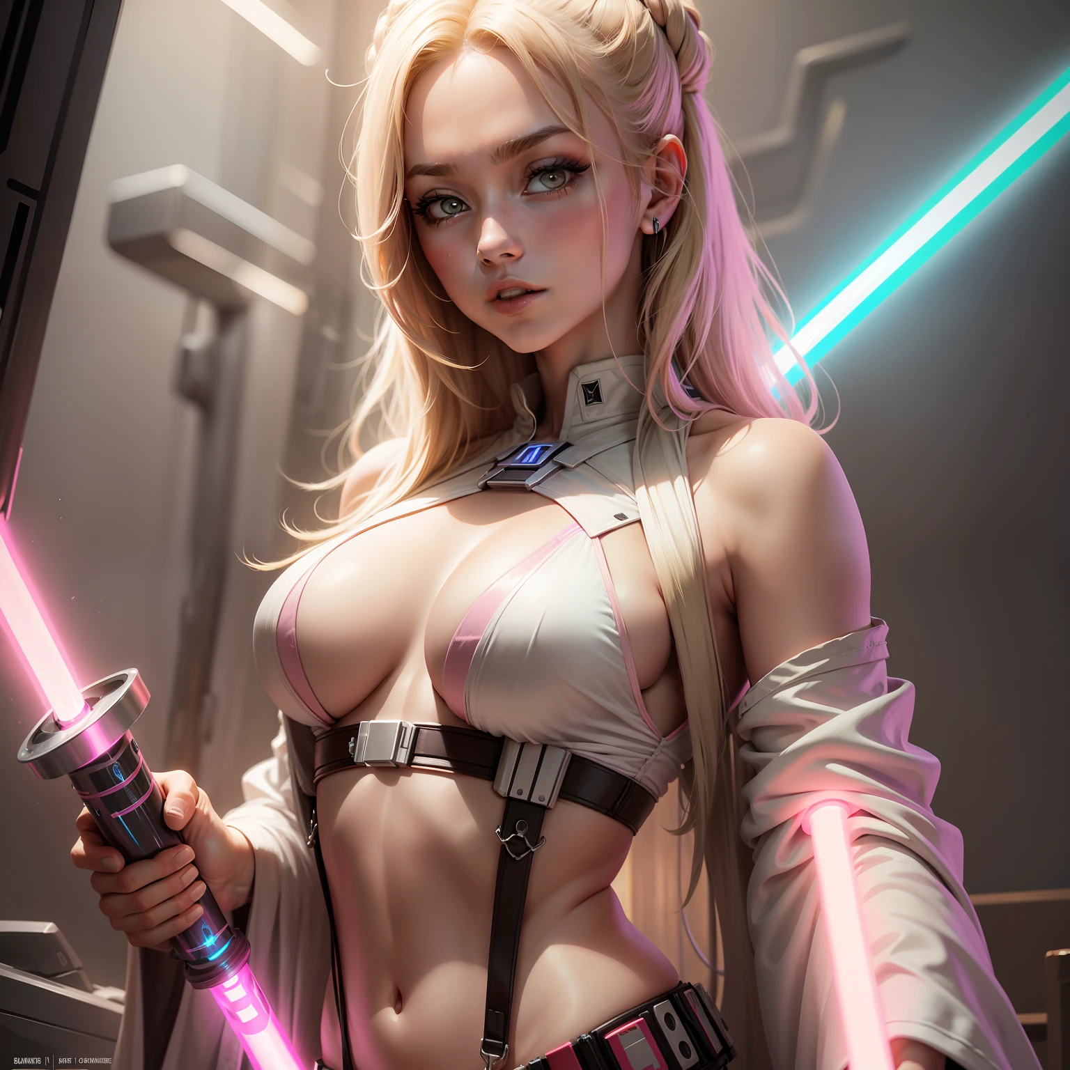 jedi, sexy, 8k, blonde, pink light saber,