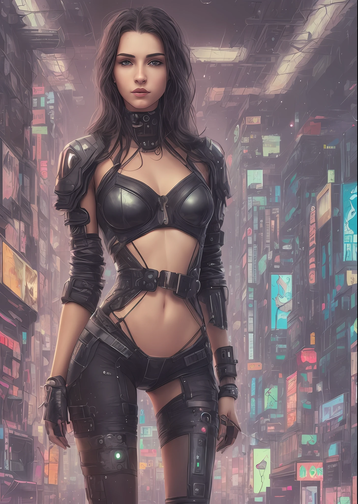 （realisticlying， A high resolution：1.3），Cyberpunk style woman，Sexy and feminine，whaite hair，Leather clothes