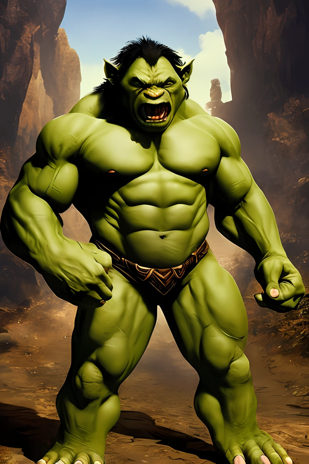 The tiger orc wears black glasses,There is a pair of golden wings on the back,Strong body,Erect external genitalia