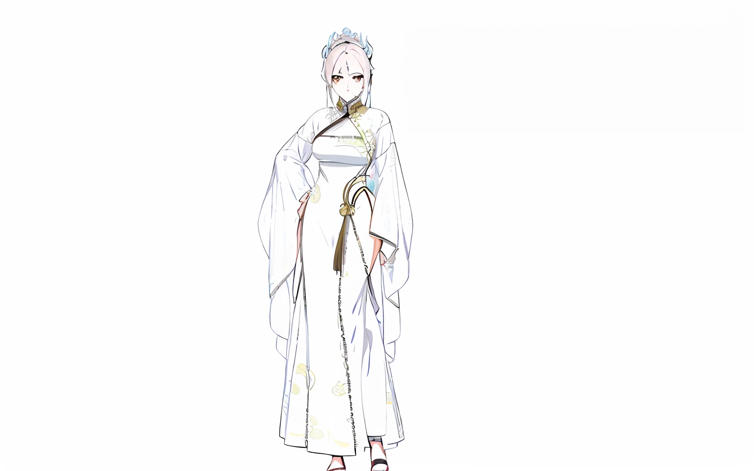 Ancient Chinese women,ancient Chinese costume, doing an elegant pose, clean anime outlines, full-body xianxia, clear outfit design, Costume concept design, full body concept, anime girl in ascii art style, Flowing period costume,Three View,Character design,character design,Clear face,Brown eyes,Black hair