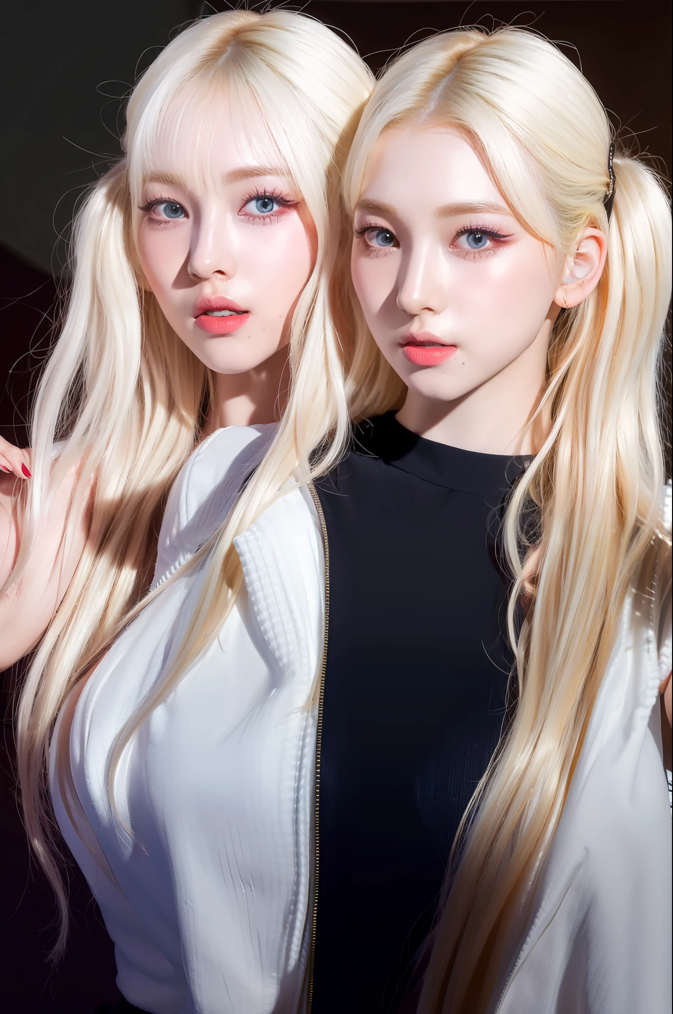 (8k, 4k, best quality, highres, ultra high res:1.1), (masterpiece, realistic, photo-realistic:1.1), 1girl,  face, close-up, twintails, blonde hair, black eyes, red lips,  (looking at viewer:2), absurdly long hair, long eyelashes, eyeshadow,  small face, big eyes,
bare shoulders,
high contrast,