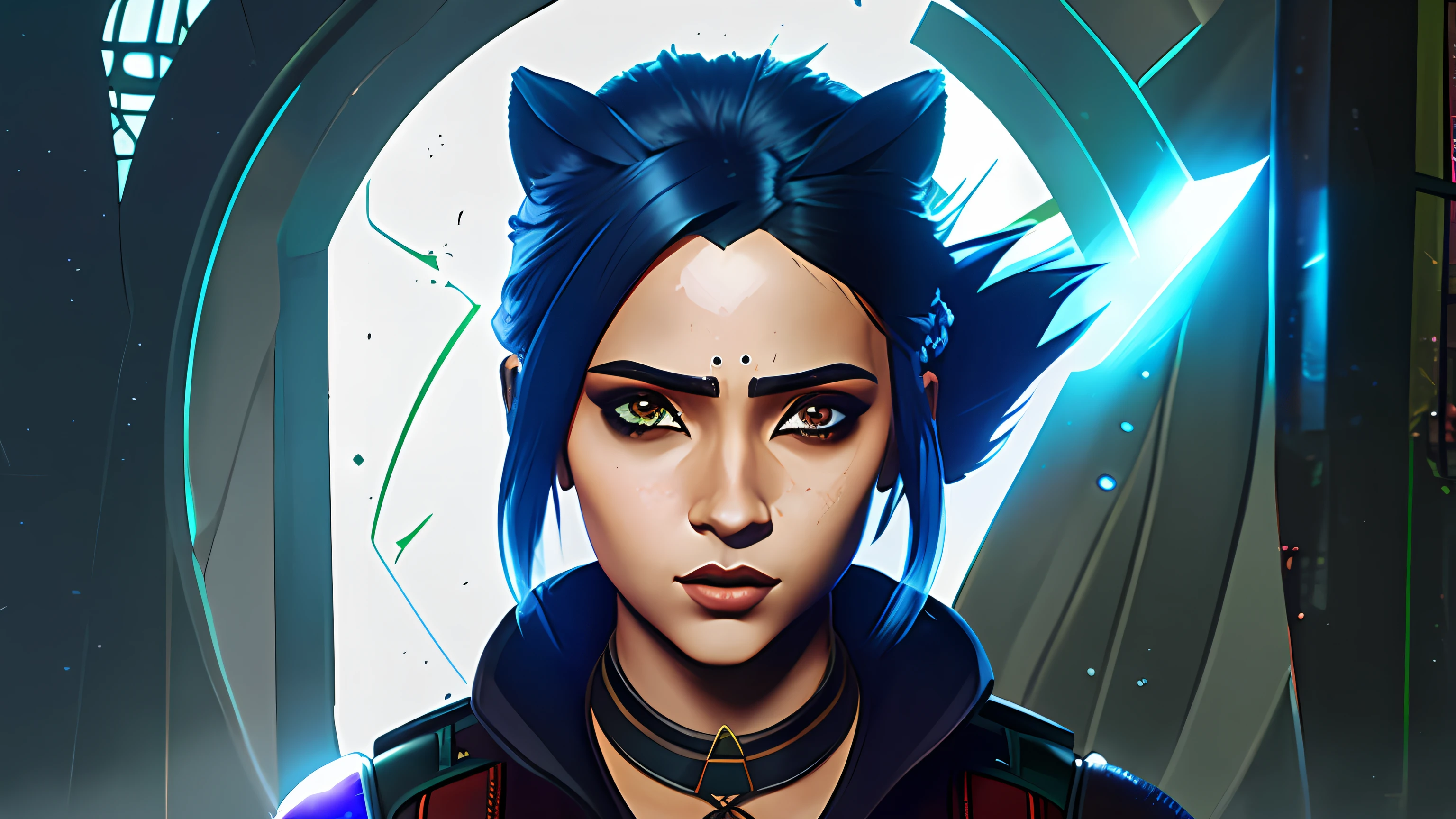"(1girl:1.3), Sozinha, (((Rosto extremamente detalhado)))), ((Olhos e rosto extremamente detalhados))), estilo cyberpunk, Monster Hunter World".