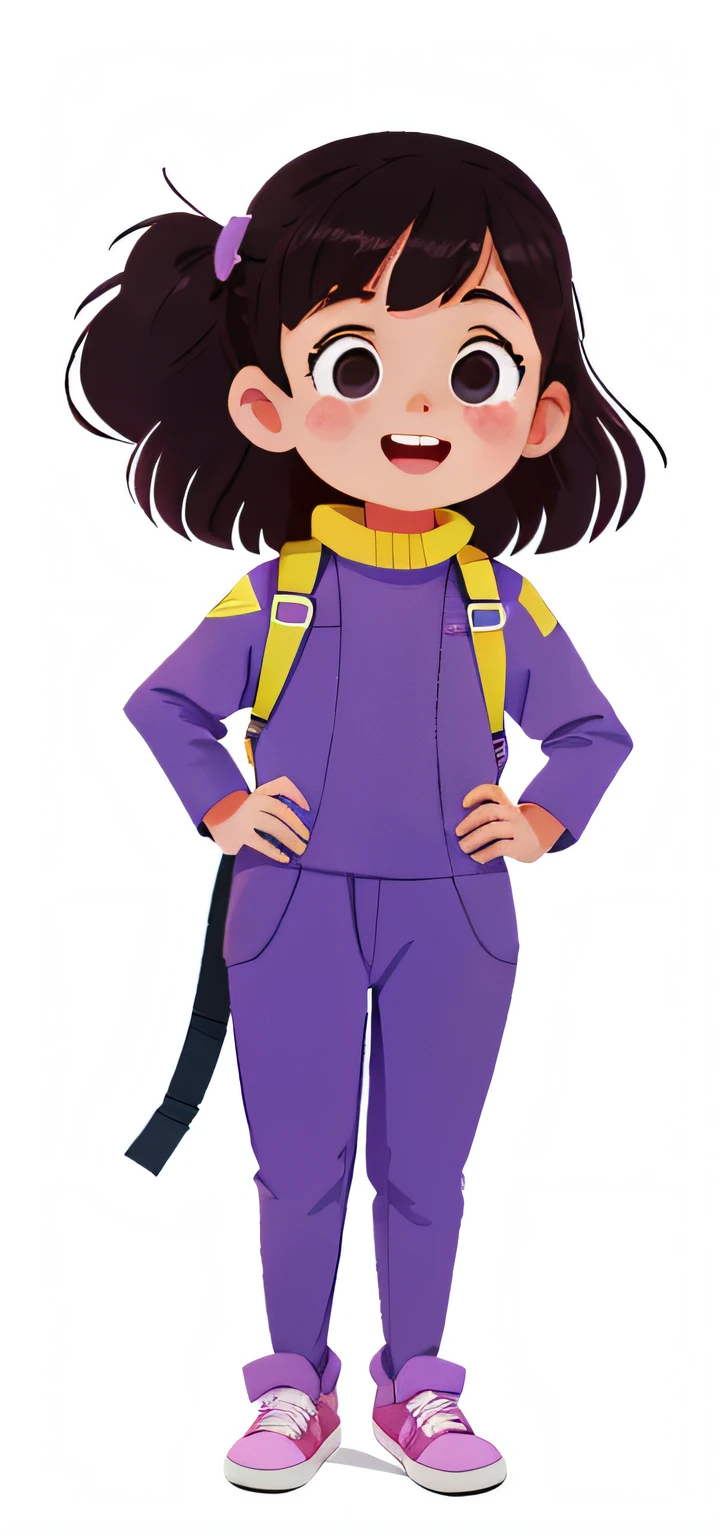 a cartoon girl in a purple scuba outfit,1girl, solo, young girl, full body, ??? illustration, white background