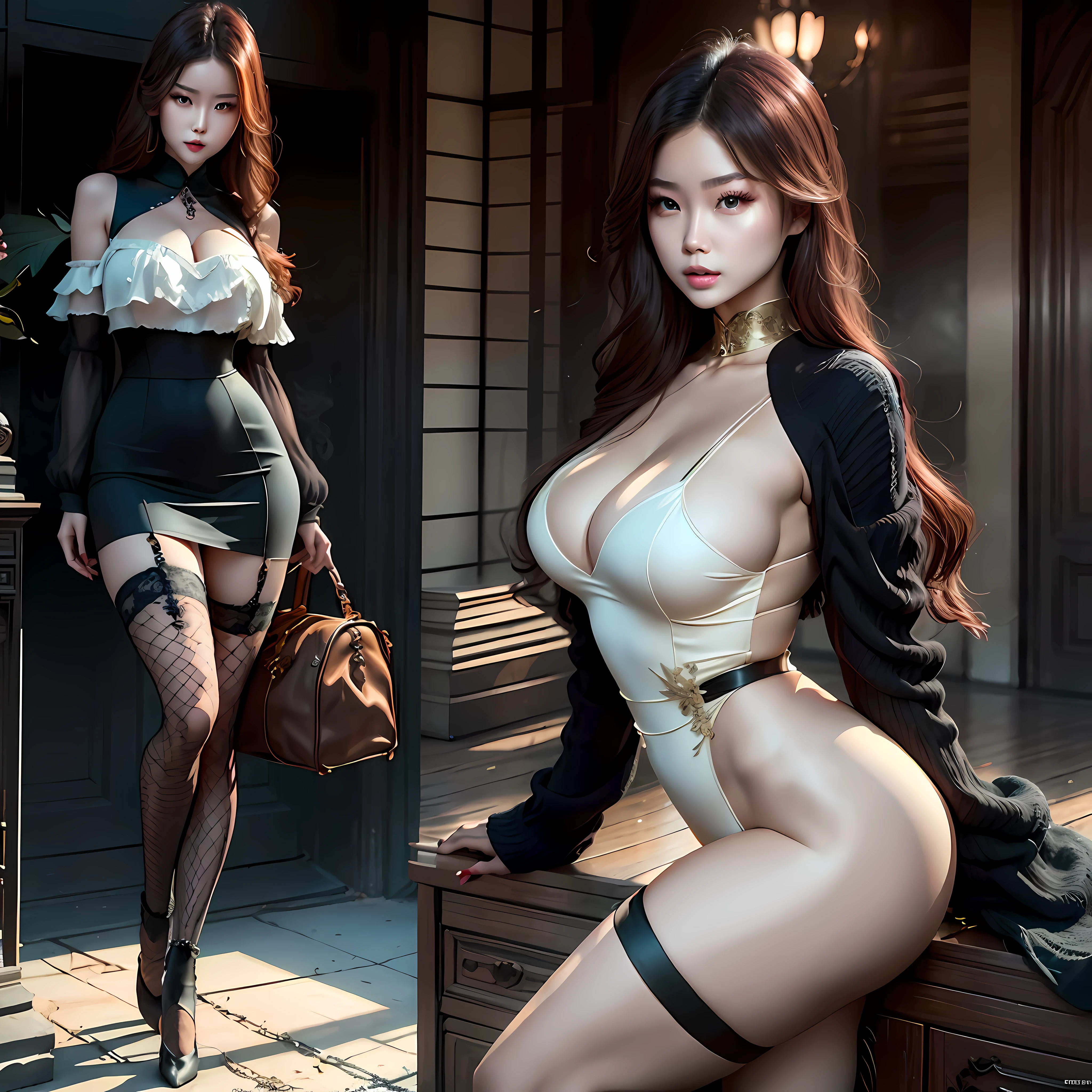 Harnes,Big bust beauty,The face is delicate,Tall, High leg and fishnet socks asian net red face,Dolls
