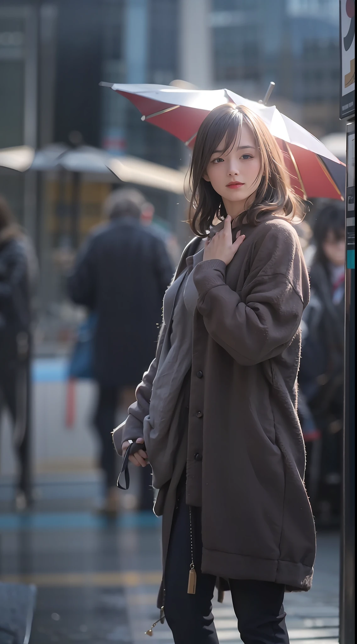 Super Smile, Random Pose, mix4, (8K, RAW photo, top quality, masterpiece: 1.2), (realistic, photorealistic: 1.37), 1 girl, cute, cityscape, night, rain, wet, professional lighting, photon mapping, radiosity, physically based rendering, gradient brunette hair, short curly, handsome, girly, white ball set, excellent image quality(High Definition), 1080p, (Clear Face), (Detailed Facial Description), (Detailed Hand Description), (Masterpiece), (Exquisite CG), Extreme Light and Shadow, disheveled Hair, Masterpiece, Rich Detail, (Exquisite Facial Features), (Best Image Quality), (Masterpiece), (Eye for Detail), Looking Eyes, Delicate Clavicle
