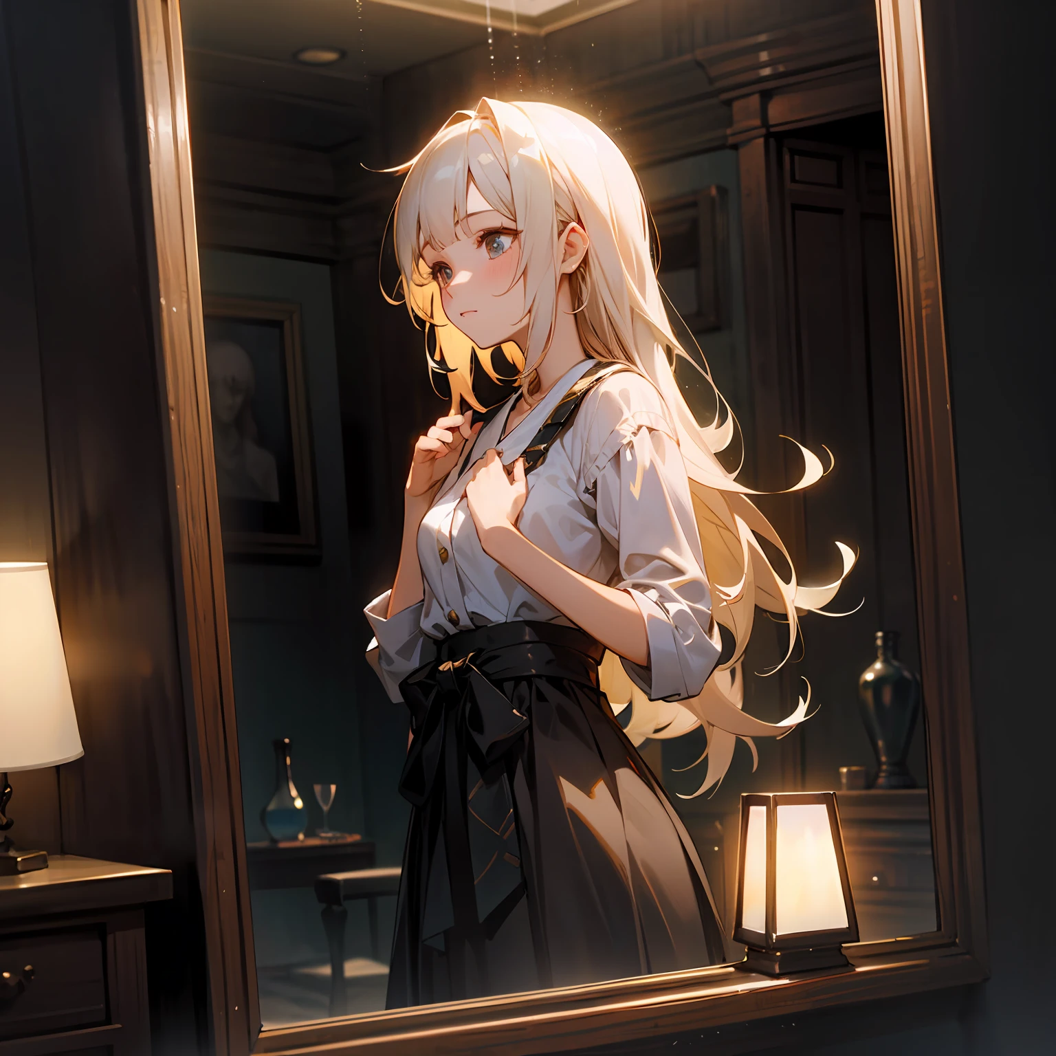 zori,glass,Long-haired girl,Vacated,Light,HD beauty CG
