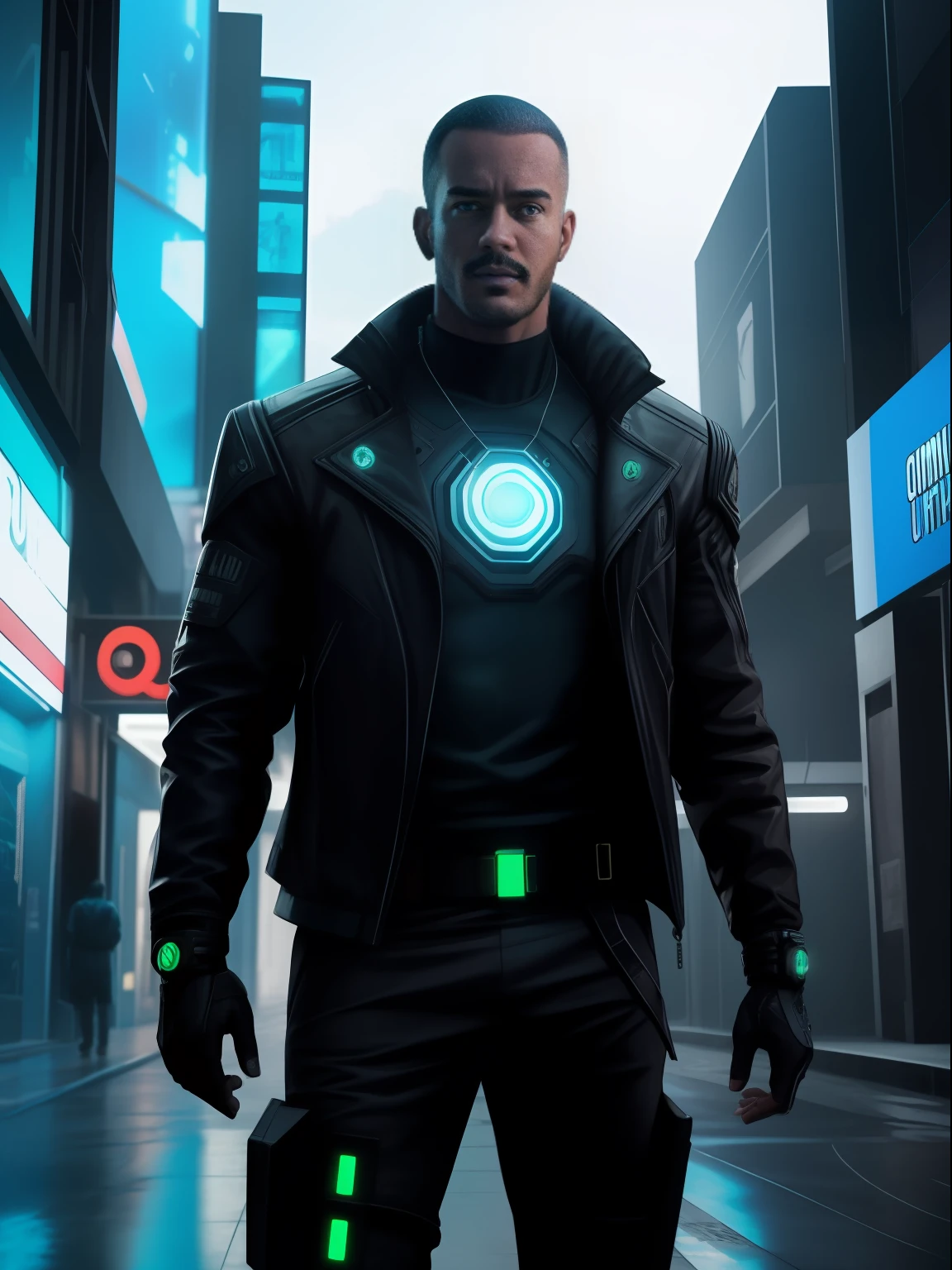 Um homem no estilo cyberpunk, He's looking at the camera, Cena de filme, UHD, Realistic, 8k