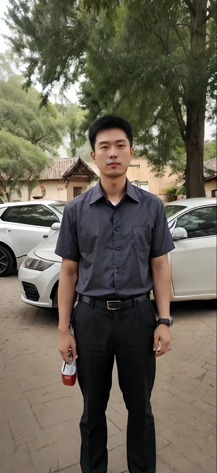 arafed man standing in front of a parking lot with cars, zeng fanzh, huifeng huang, xintong chen, xiang duan, wang liang, qi sheng luo, chengwei pan, dzung phung dinh, phong yintion j - jiang geping, liang xing, leng jun, zhong lin, in a romantic mode