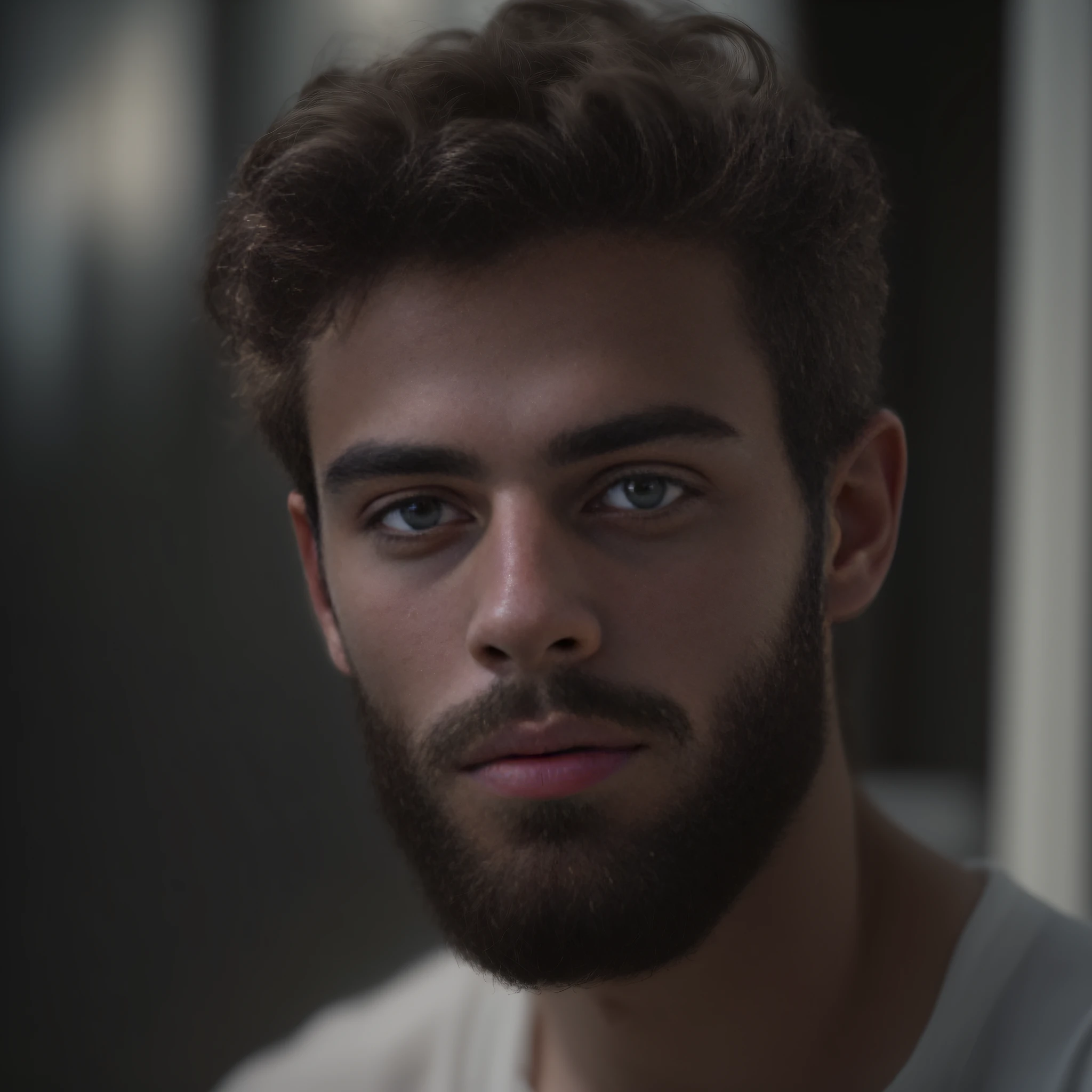 A 23-year-old man from Netherlands, masculino, barbudo, barba cheia, modelo, corpo inteiro, pose elegante, muito bonito, looking-into-camera, imagem detalhada, UHD, 8k, bem iluminado, grain of film, perfect  lighting