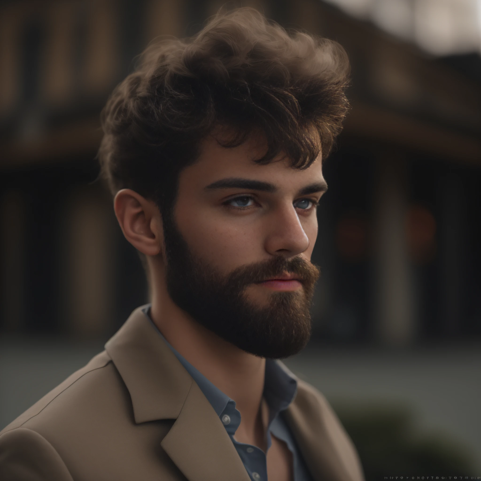 A 23-year-old man from Belgium, masculino, barbudo, barba cheia, modelo, corpo inteiro, pose elegante, muito bonito, looking-into-camera, imagem detalhada, UHD, 8k, bem iluminado, grain of film, perfect  lighting