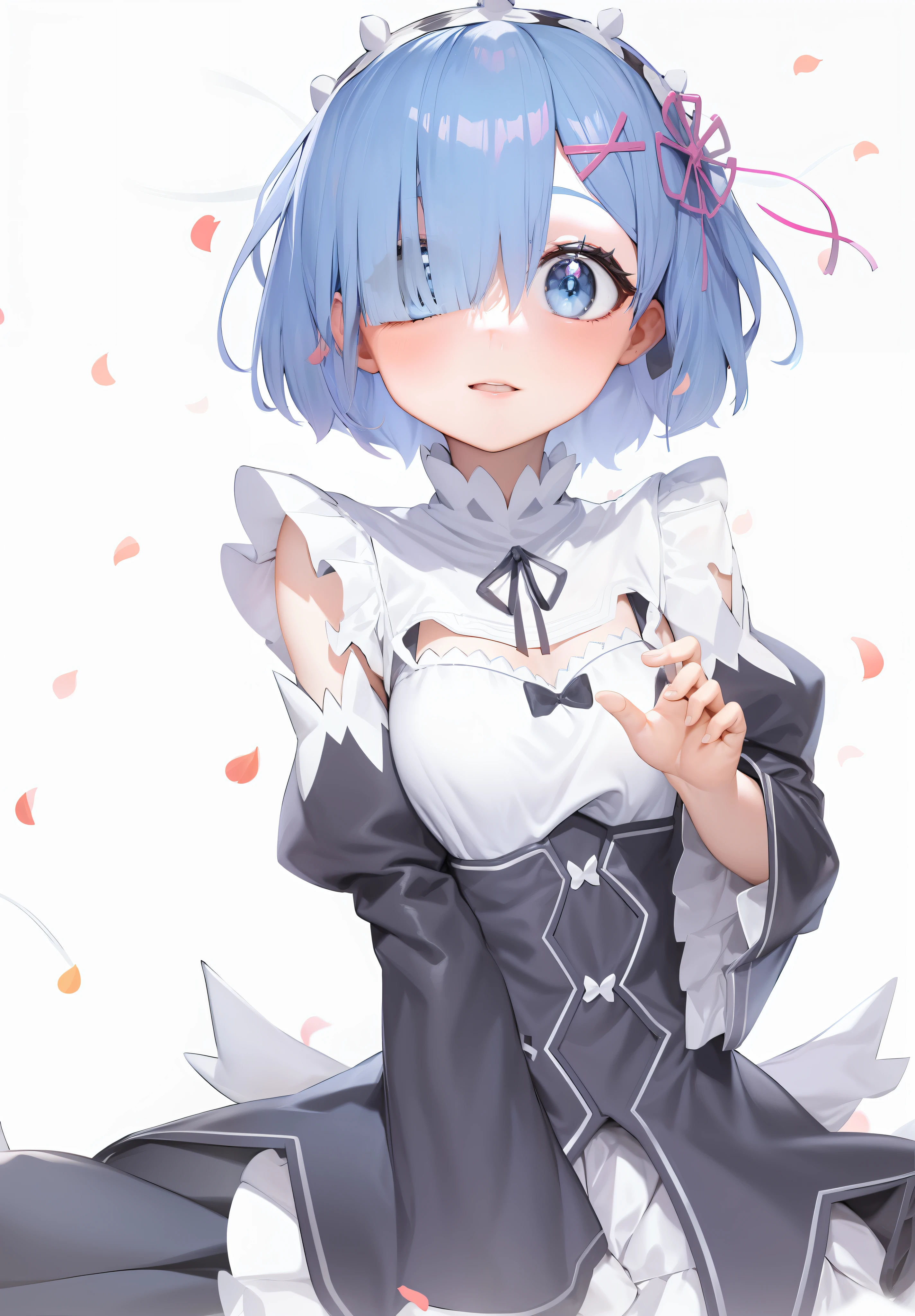 anime girl with blue hair and white dress sitting on the ground, Rem Rezero, in dress, small curvaceous lolili, anmoe art style, zerochan art, cute anime waifu in a nice dress, small loli girl, Sh art anime Loli, Anime! 4 kAnime! 4K, style of anime4 K, cirno
