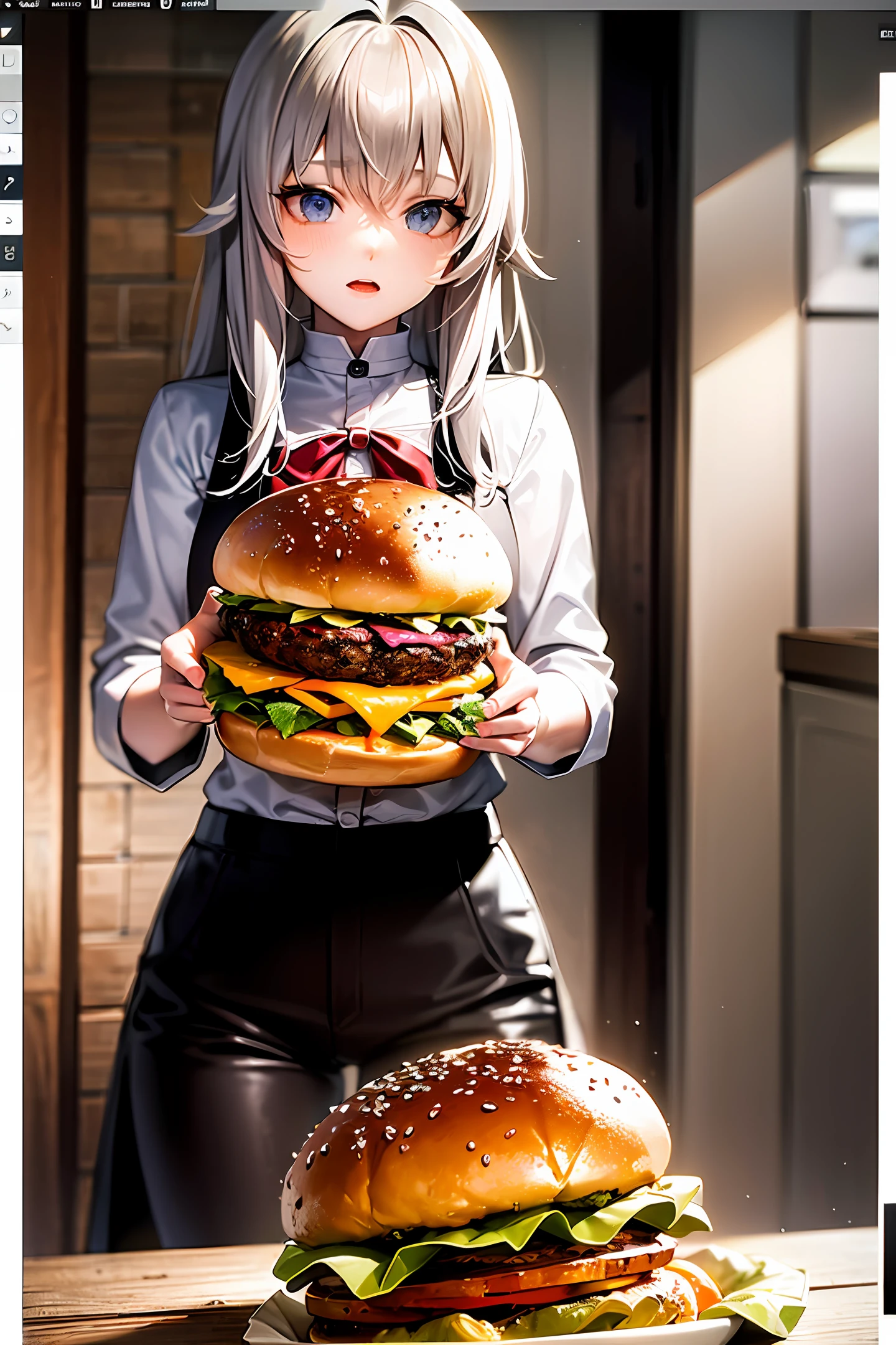 A burger falling in pieces juicy, tasty, hot, promotional photo, intricate details, hdr, cinematic, adobe lightroom, highly detailed