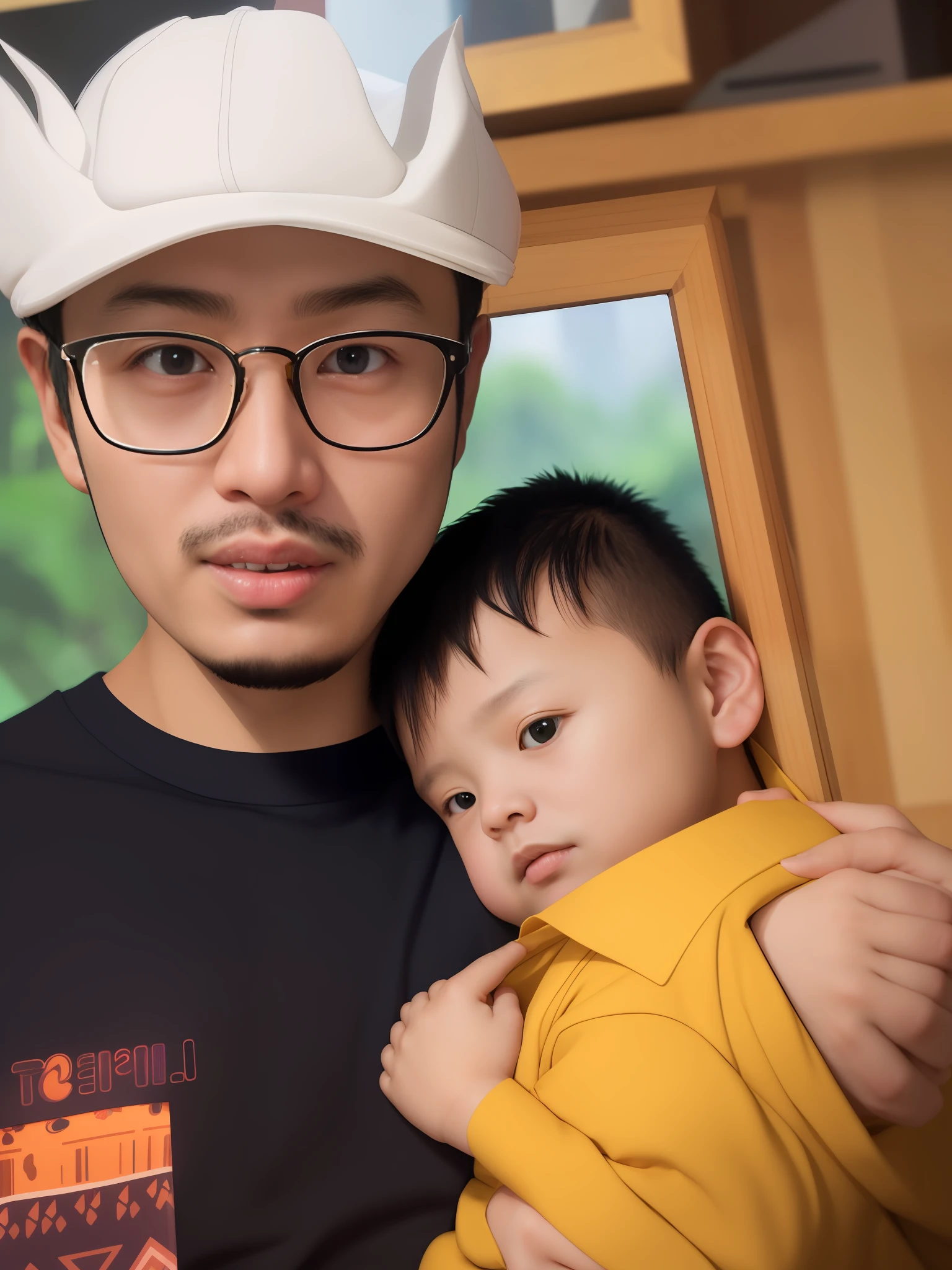 there is a man holding a  in his arms, caring fatherly wide forehead, with a child, steve zheng, ruan jia and brom, yanjun cheng, father with child, Daddy/fatherly, Profile picture, 2 8 years old, peter xiao, 2 7 years old, father, yihao ren, Li Zixin, 2 9 years old