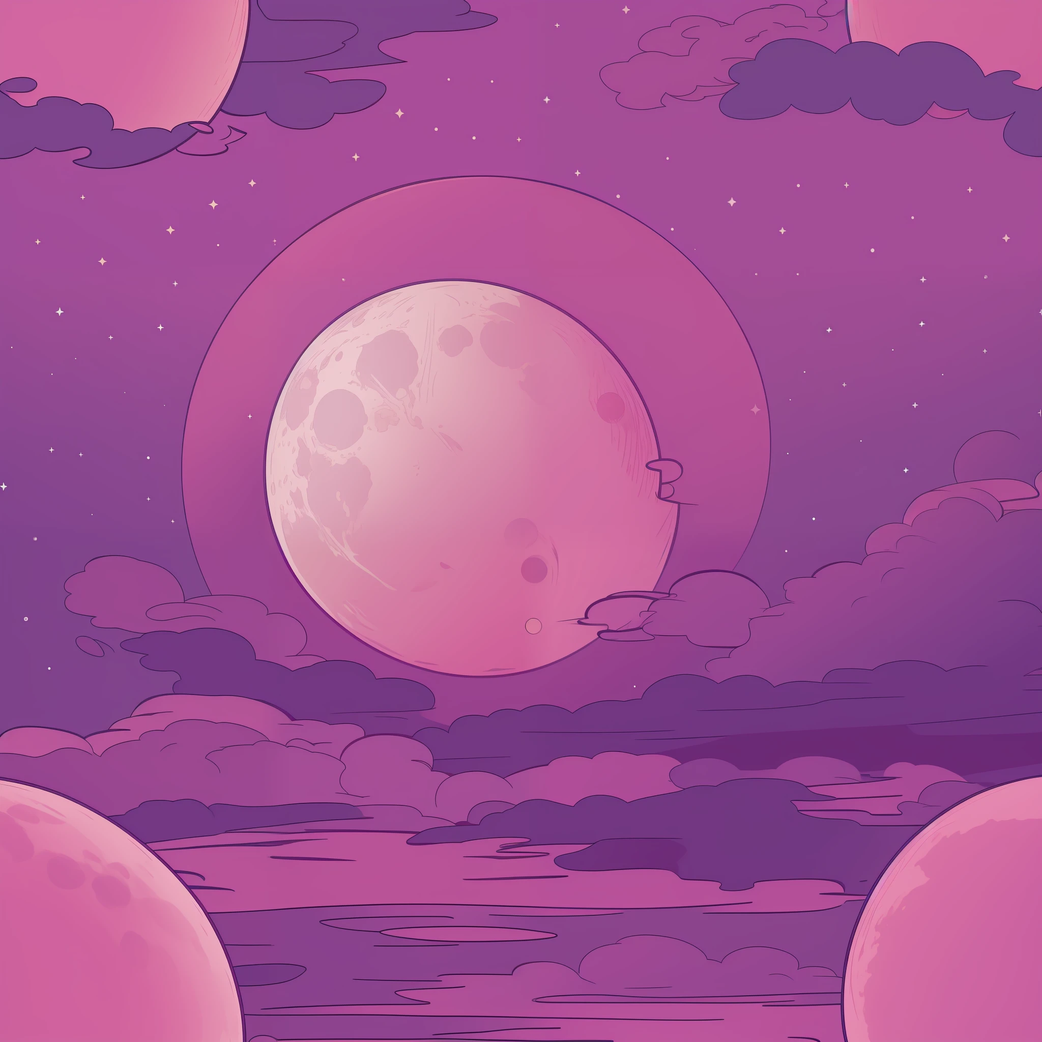 a pink moon shining in the sky with the pink collaration, estilo cartoon