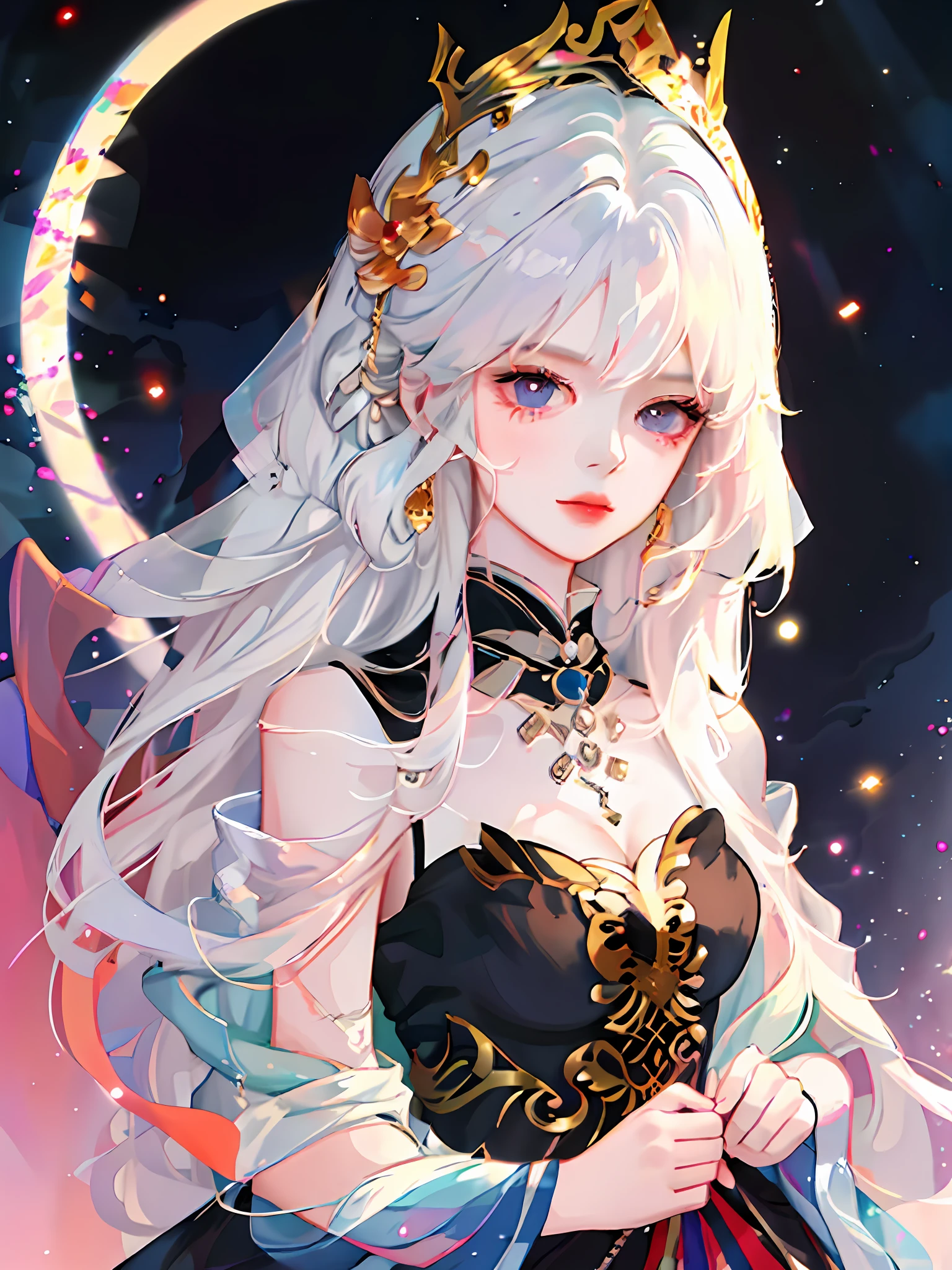 Anime girl with long white hair and skull headdress, Detailed digital anime art, Detailed key anime art, Detailed anime artwork, intricate ornate anime cgi style, detailed anime art, gothic maiden anime girl, clean and meticulous anime art, detailed portrait of an anime girl, detailed anime character art, Anime fantasy illustration, White-haired god, Best anime 4k konachan wallpaper