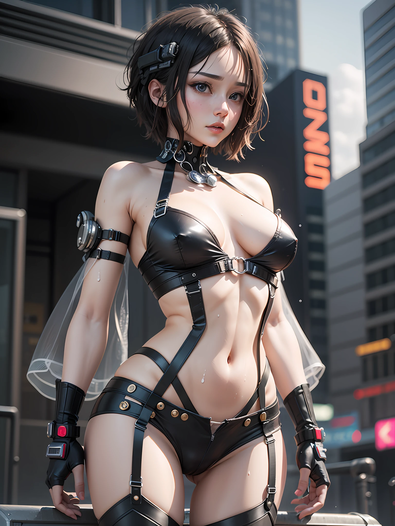 femele，3D，short detailed hair，plumw，Chest leakage，movie picture quality，Cyberpunk Style,Get wet，see-through transparent clothes，full bodyesbian，jpn