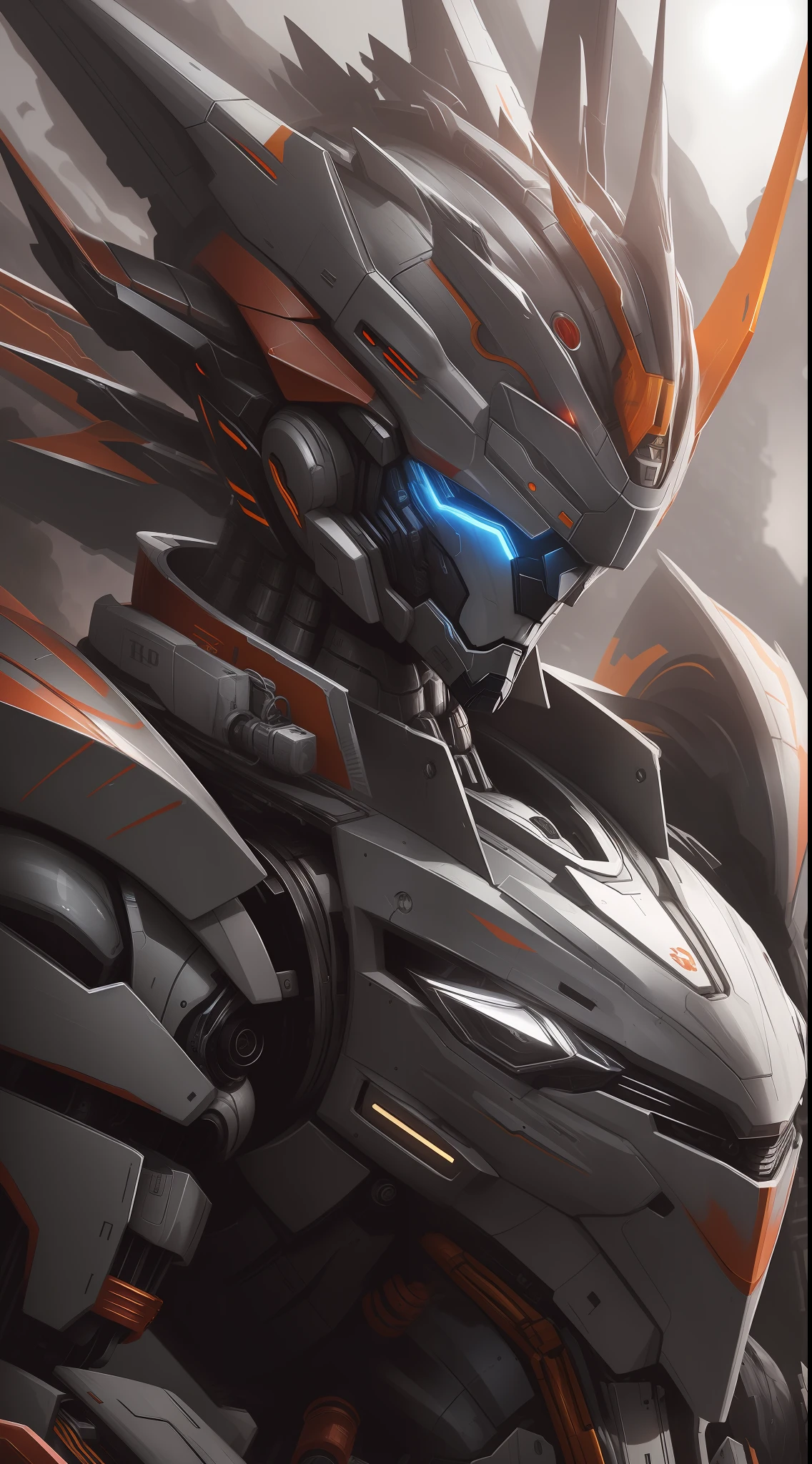 A close-up of a robot,With a futuristic look on his face, 4k highly detailed digital art, mecha art, Up