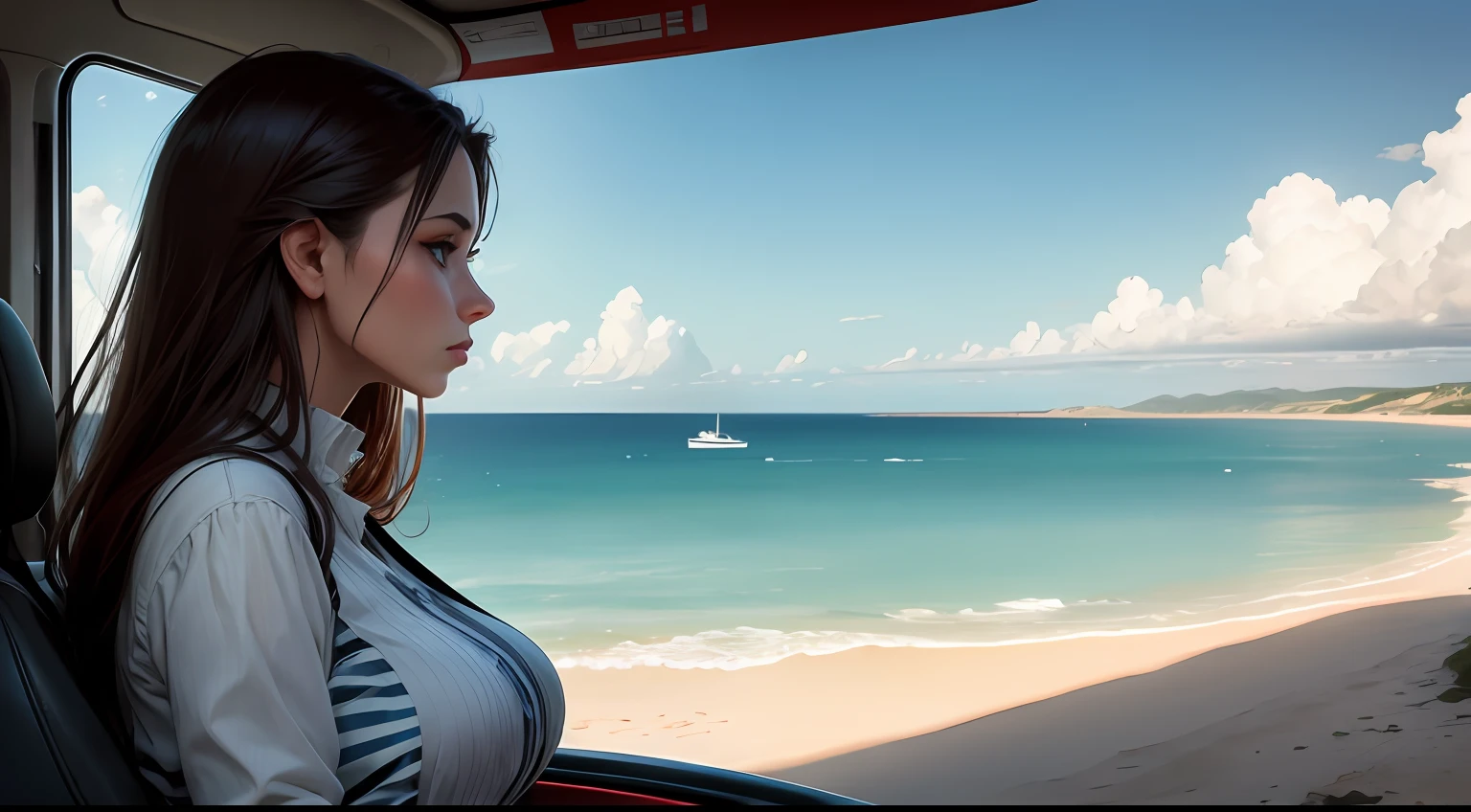 woman looking horizon, realist --auto