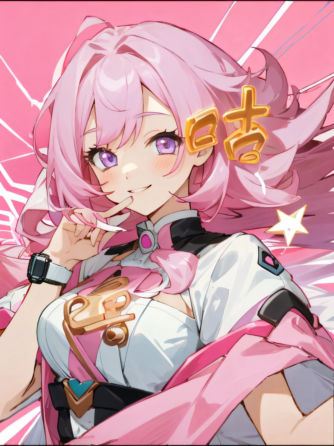Cute girl with pink hair,adolable,adolable,A pink-haired,Smile and watch