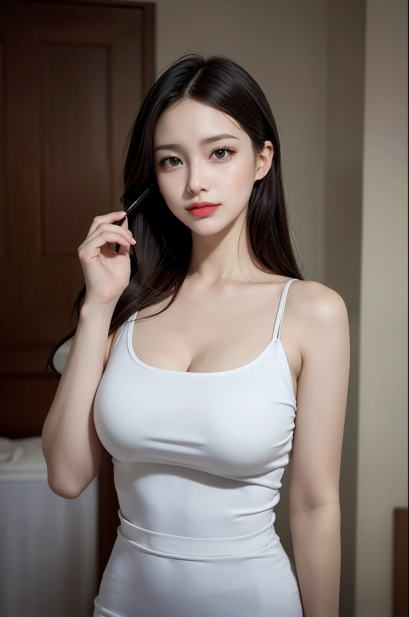 Photo of an 18-year-old girl,Beautiful vintage colors,Instagram(realisticlying,A high resolution:1.4),(puffy eye)),looking at viewert,full bodyesbian(8K,RAW photos,best qualtiy,tmasterpiece:1.2),(realisticlying,photograph realistic:1.37),(Sharp focus:1.2),profesional lighting,photon maping,Radio City,physically-based renderingt,(paleskin:1.2),(Large breasts:1.2),looking at viewert,(Hair in the middle:1.5),sportrait,a purple eye, (Silvery hair:1.1), By bangs, (simplebackground:1.4), 独奏, The upper part of the body, Realistis, (tmasterpiece:1.4), (best qualtiy:1.4), (shiny skins), fashionable girl, putting makeup on, ssmile(being thin, Keep one's mouth shut,is shy:1.3), (Sheer open-chest outfit:1.3)(Sheer sun dress:1.5513), (standing on your feet:1.3), medium chest circumference,big breasts thin waist, sexyposture, {NSFW:1.2},
