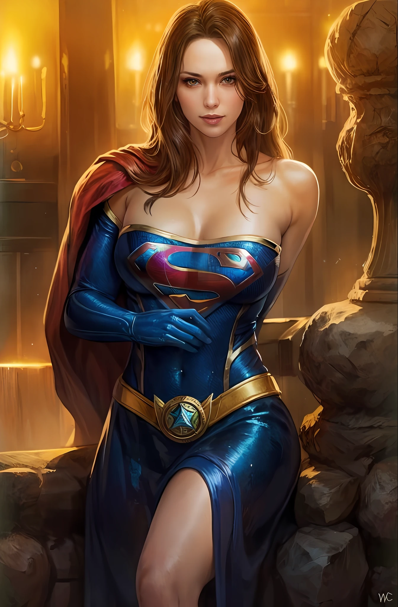 Supergirl, louro, cabo, Em Nova Iorque, corpo sexy, w1tch3r1c4rd,  olhos azuis brilhantes, sensual dynamic pose, traje super sexy .