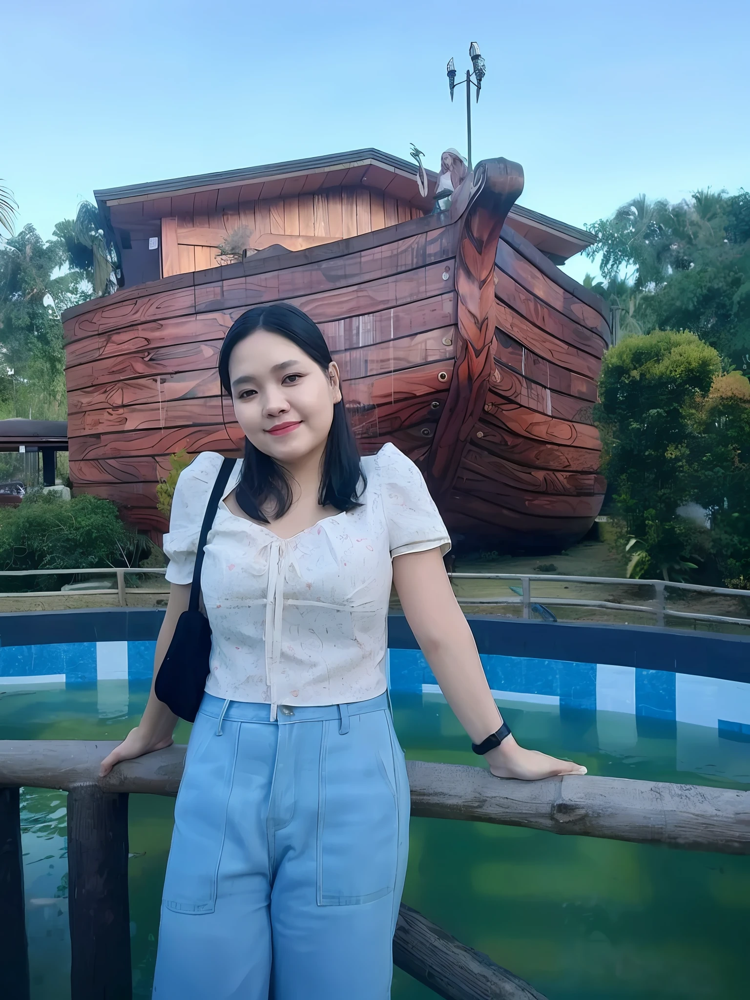 arafed woman standing in front of a wooden boat in a pond, photo taken in 2 0 2 0, xintong chen, taken in 2 0 2 0, inspired by Ni Yuanlu, wenfei ye, photo taken with canon 5d, inspired by Kim Jeong-hui, taken in 2022, inspired by Ni Duan