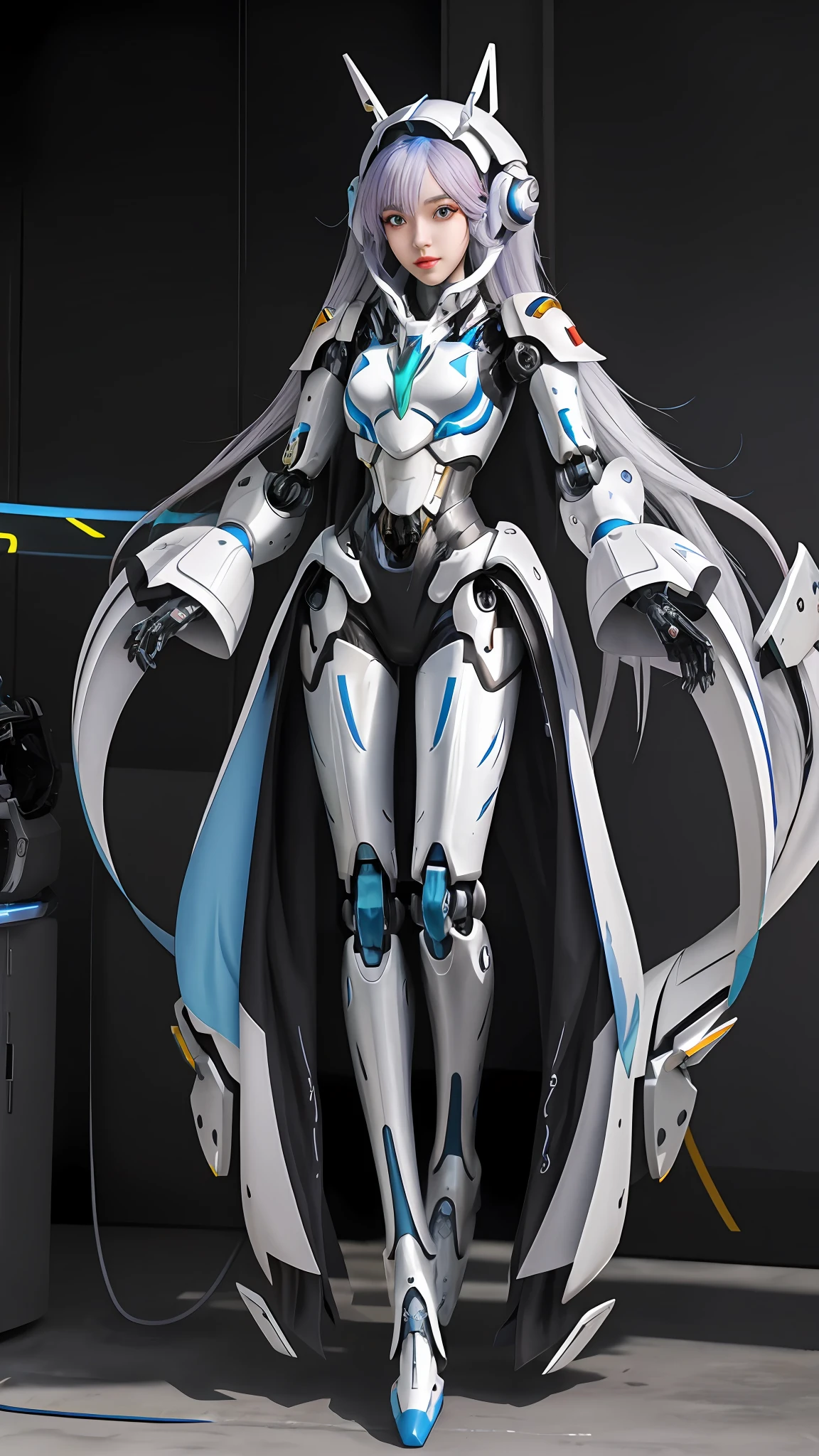 Style woman in futuristic suit standing in room, girl in mecha cyber armor, cyberpunk anime girl mech, anime robotic mixed with organic, echo from overwatch, Mecha suit, ferra white mecha, female mecha, Digital cyberpunk anime art, cool mecha style, anime mecha aesthetic, Wear cyber armor, in white futuristic armor