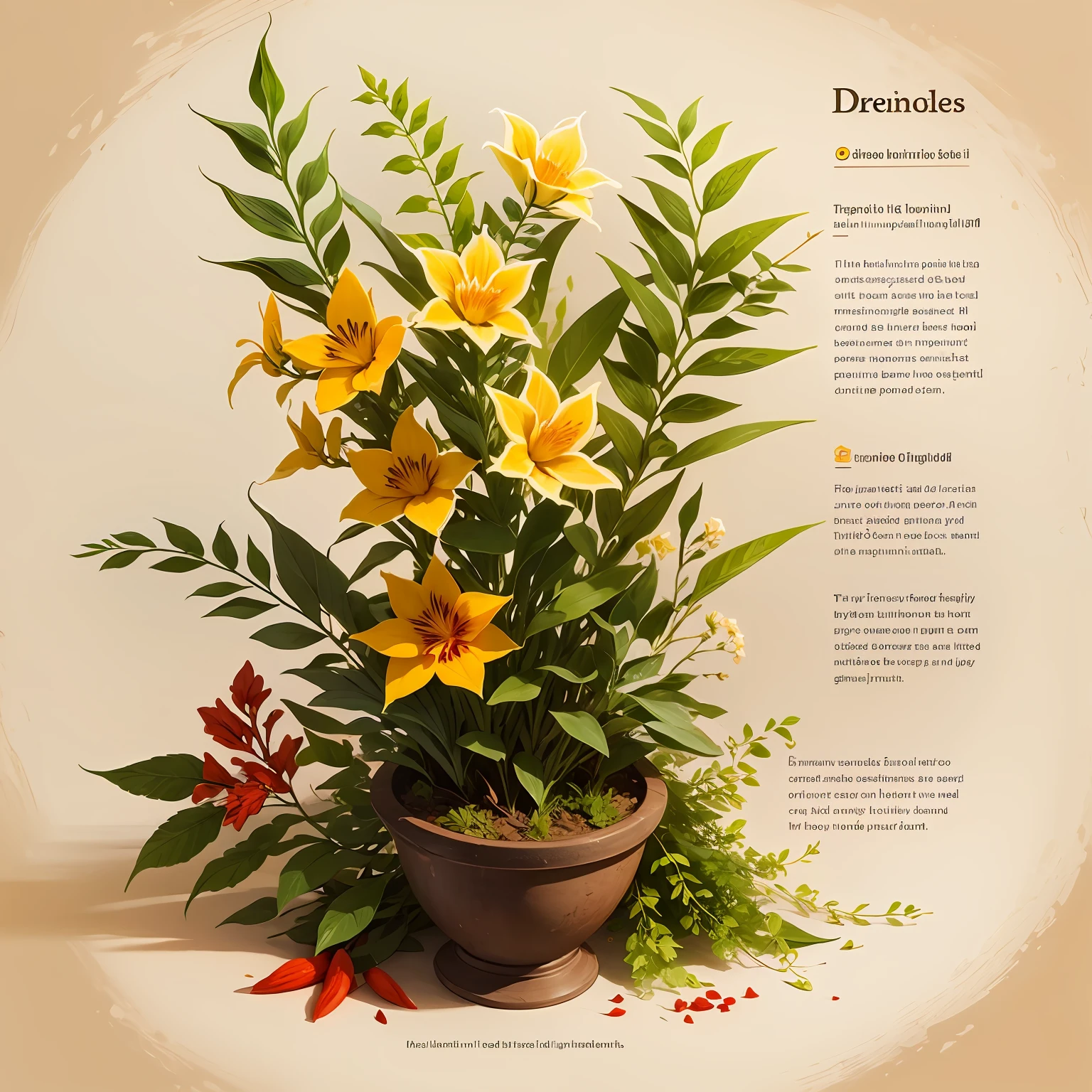 Dendrobium medicinal herbs, yellow essence medicinal herbs, goji berry medicinal herbs, combination illustration, hand drawn